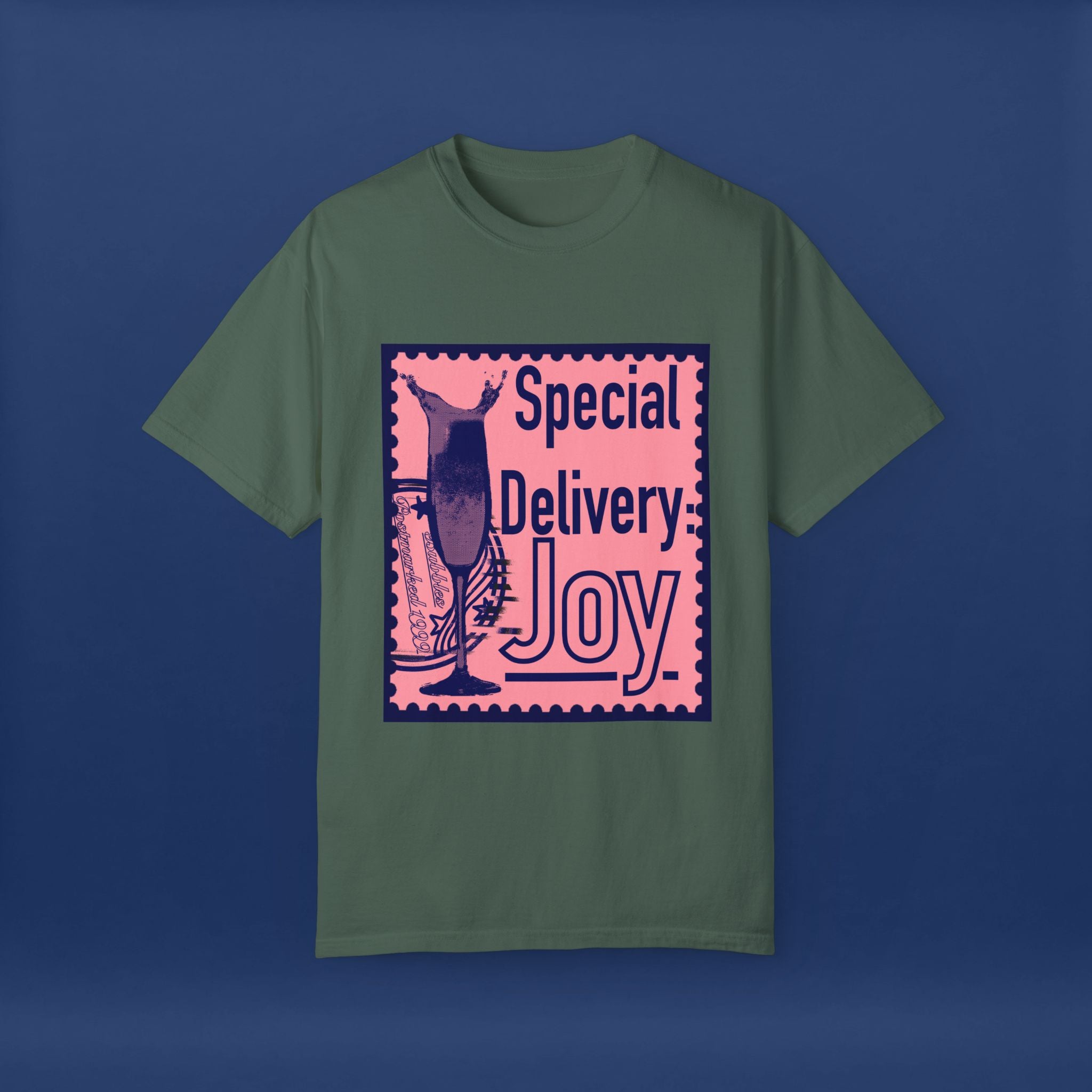 Happy Champagne Stamp- Summer Short Sleeve Graphic Tee for Men & Women