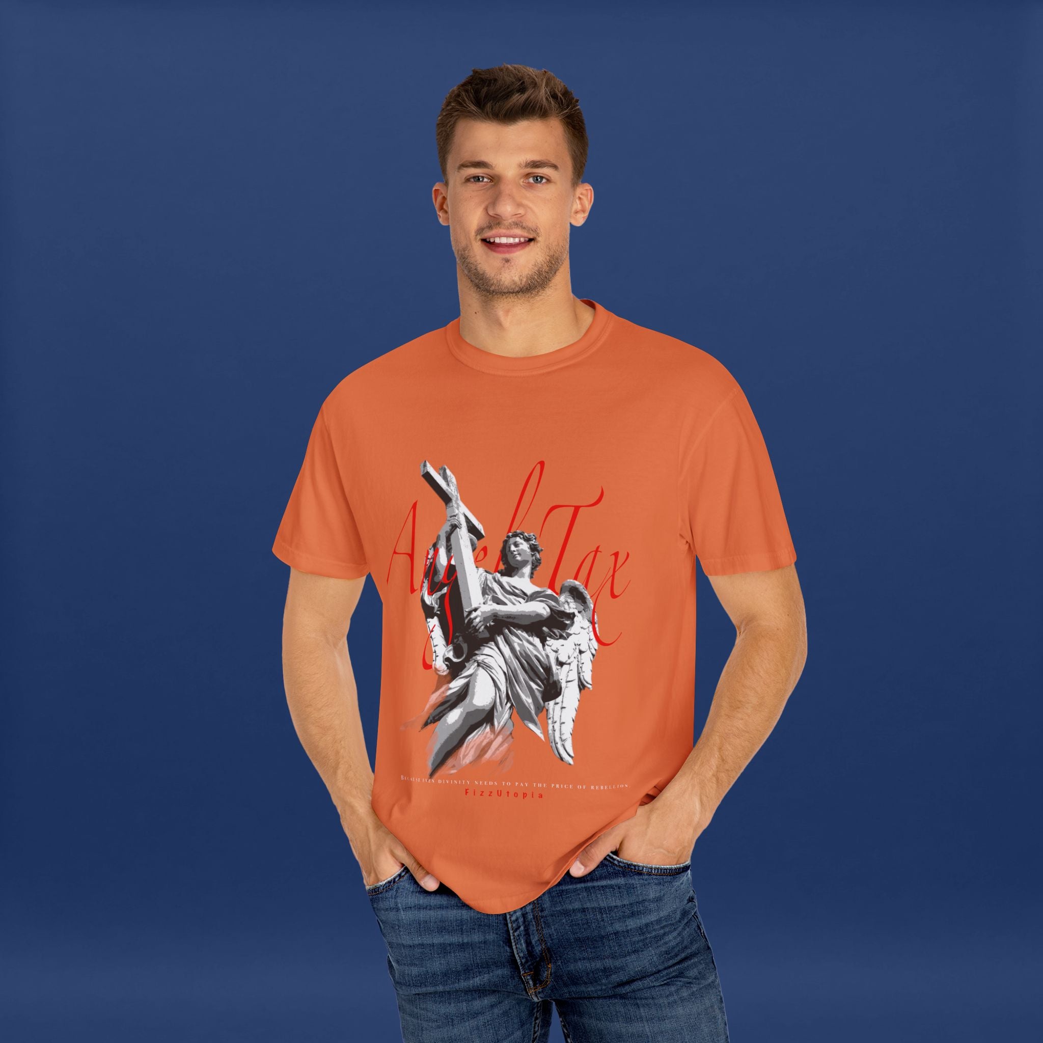 Cross Idol Sculpture Lettering T-Shirt - Summer Short Sleeve Graphic Tee for Men & Women