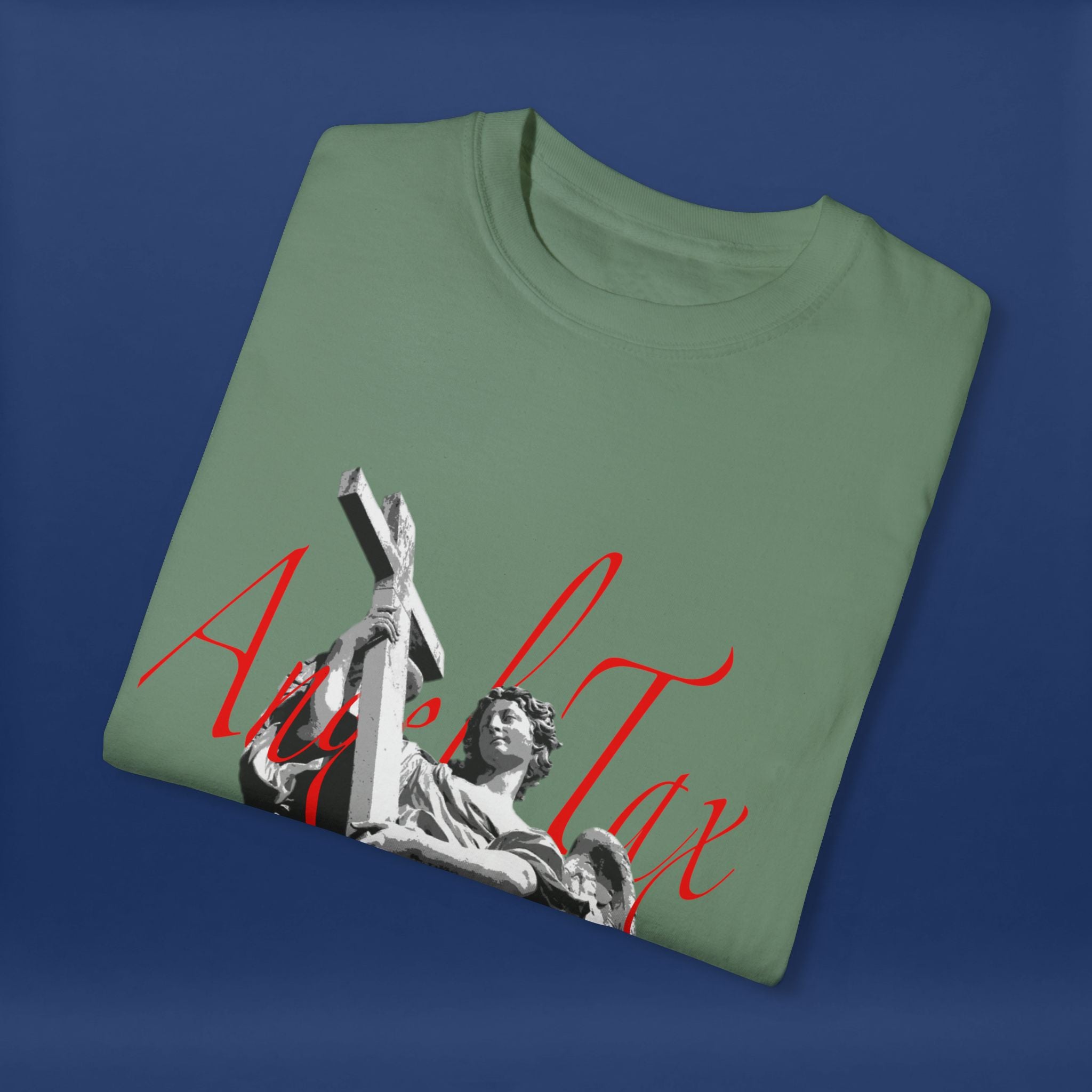 Cross Idol Sculpture Lettering T-Shirt - Summer Short Sleeve Graphic Tee for Men & Women