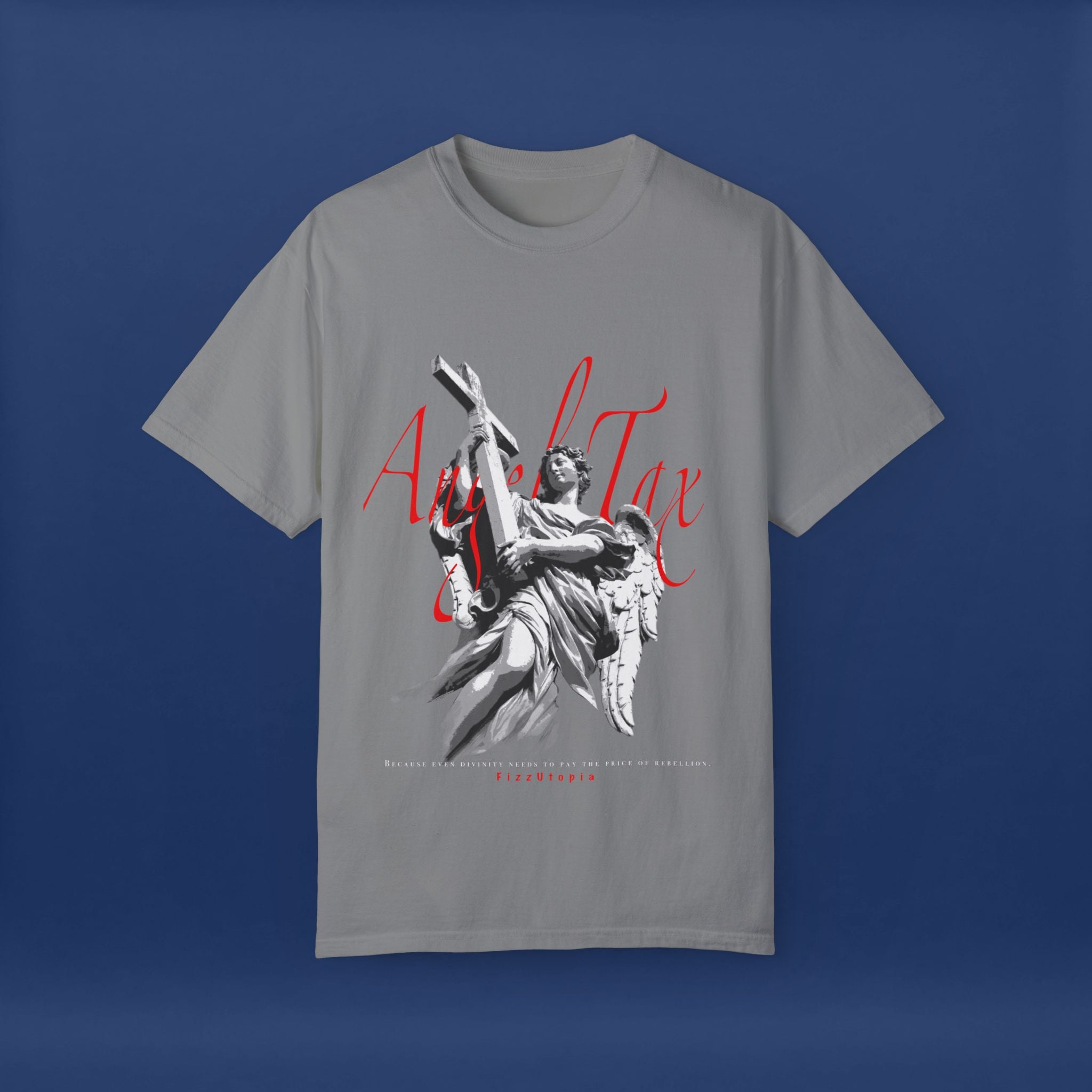 Cross Idol Sculpture Lettering T-Shirt - Summer Short Sleeve Graphic Tee for Men & Women