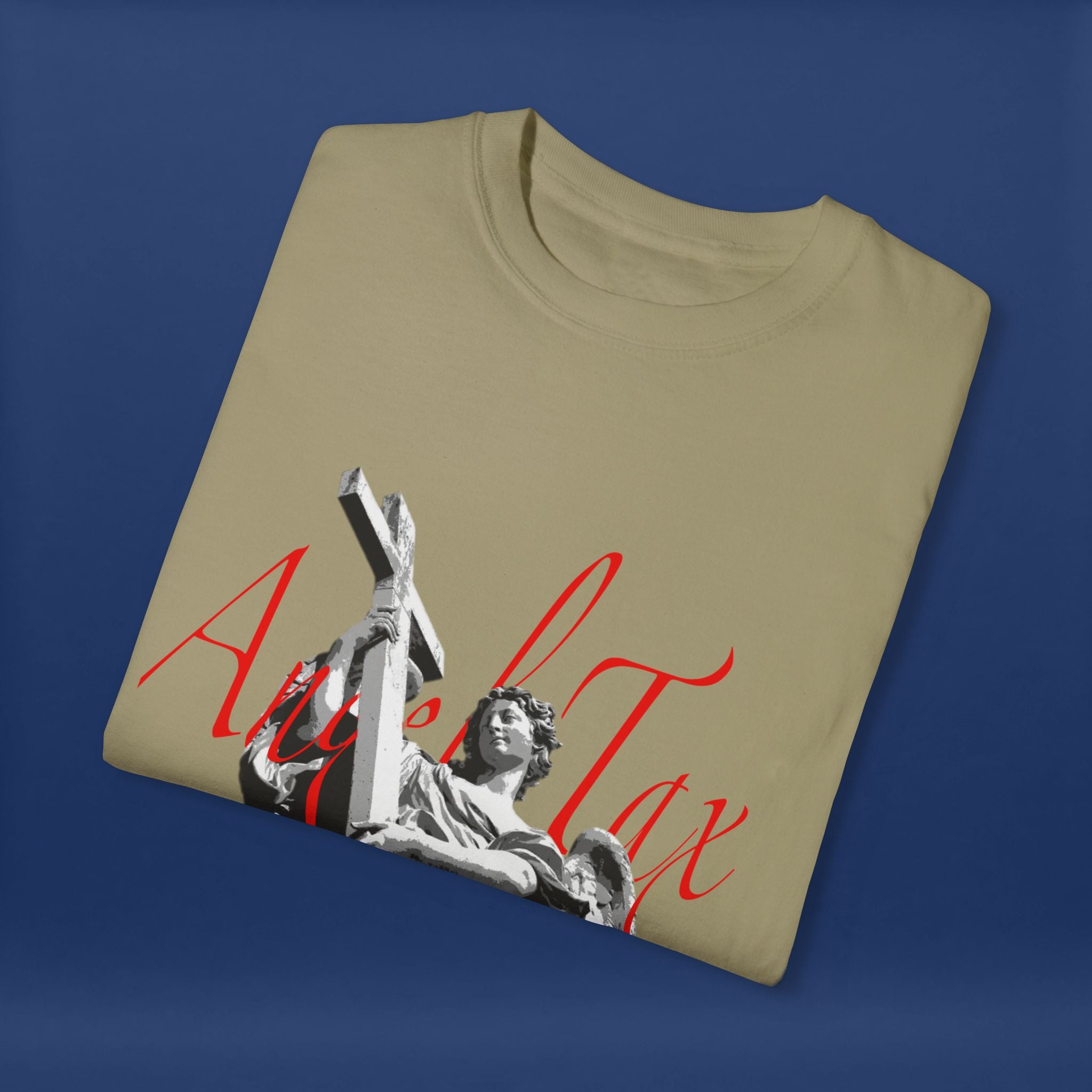 Cross Idol Sculpture Lettering T-Shirt - Summer Short Sleeve Graphic Tee for Men & Women