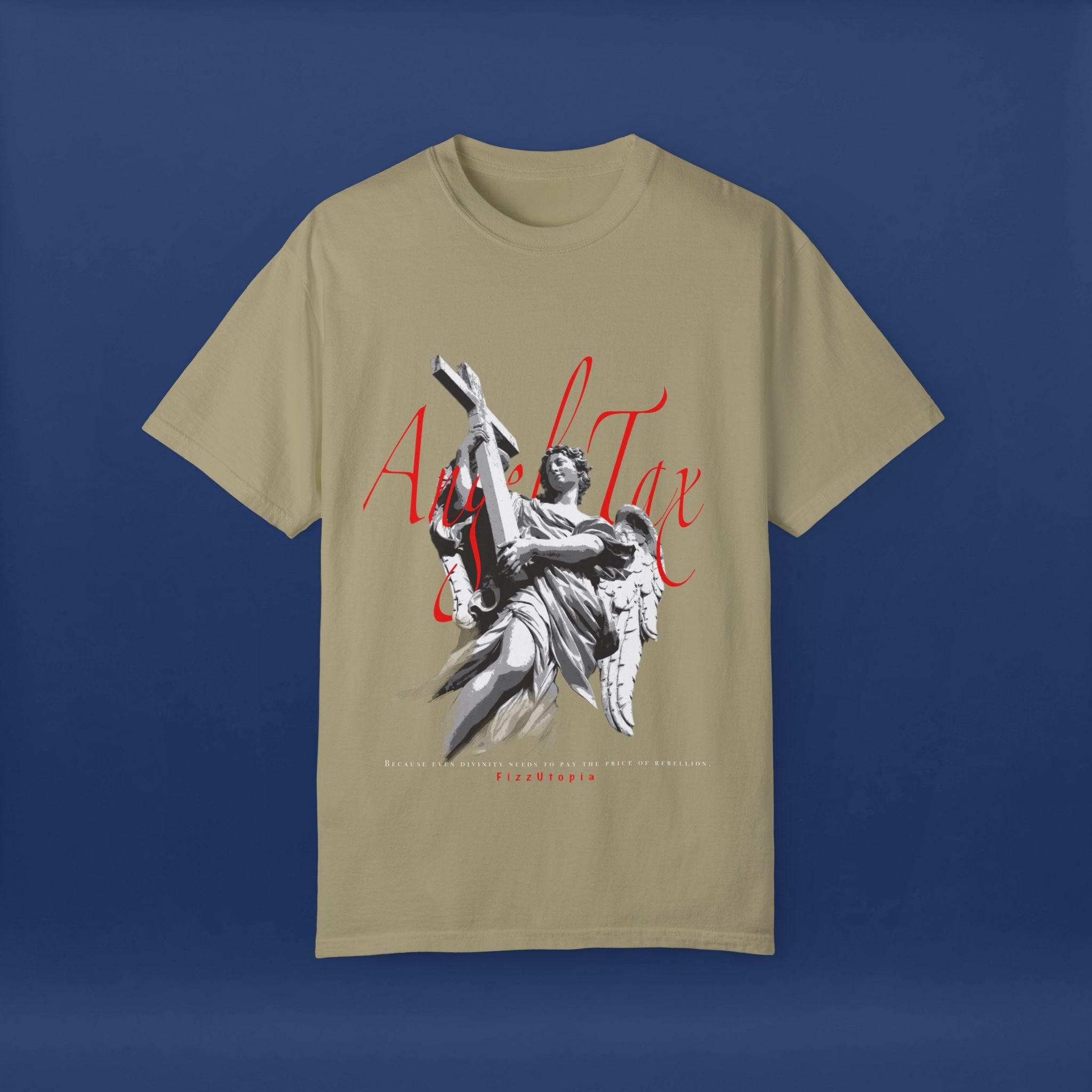 Cross Idol Sculpture Lettering T-Shirt - Summer Short Sleeve Graphic Tee for Men & Women