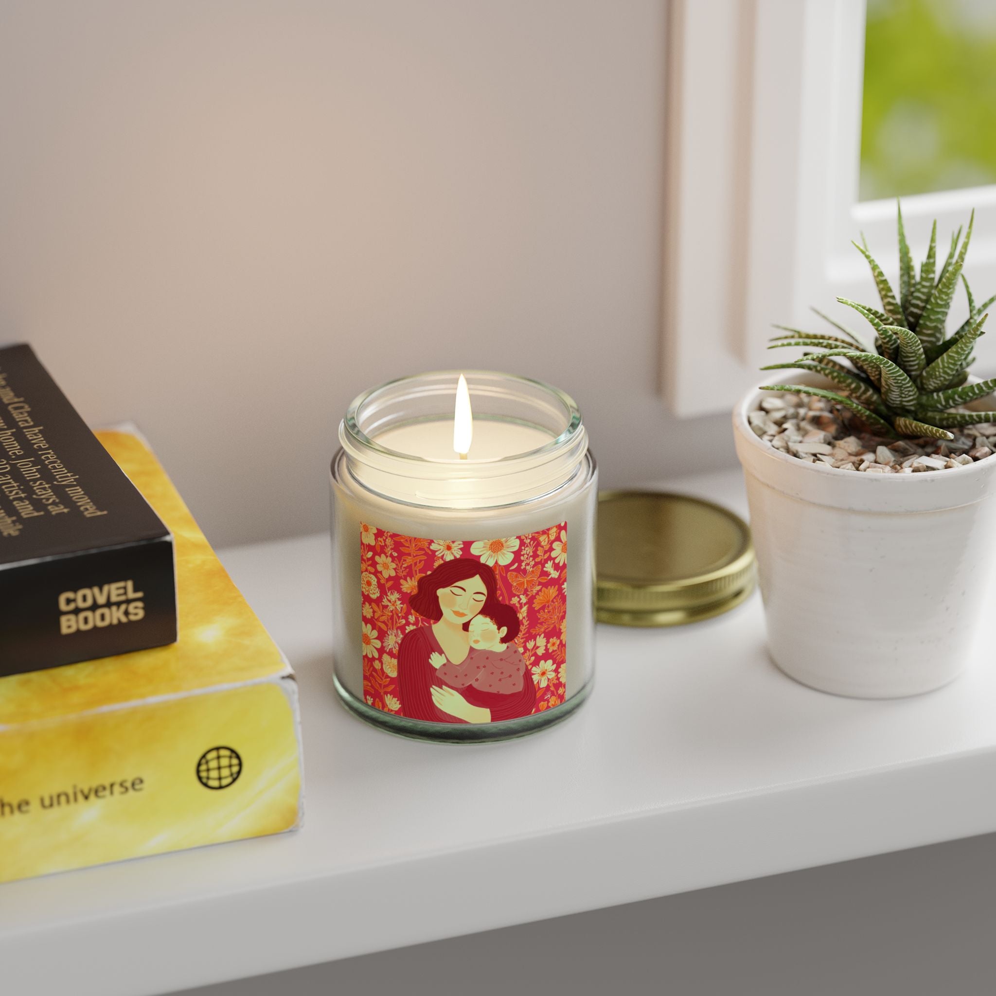 Scented Candle - Coconut Apricot Wax, Floral Mother's Love Design