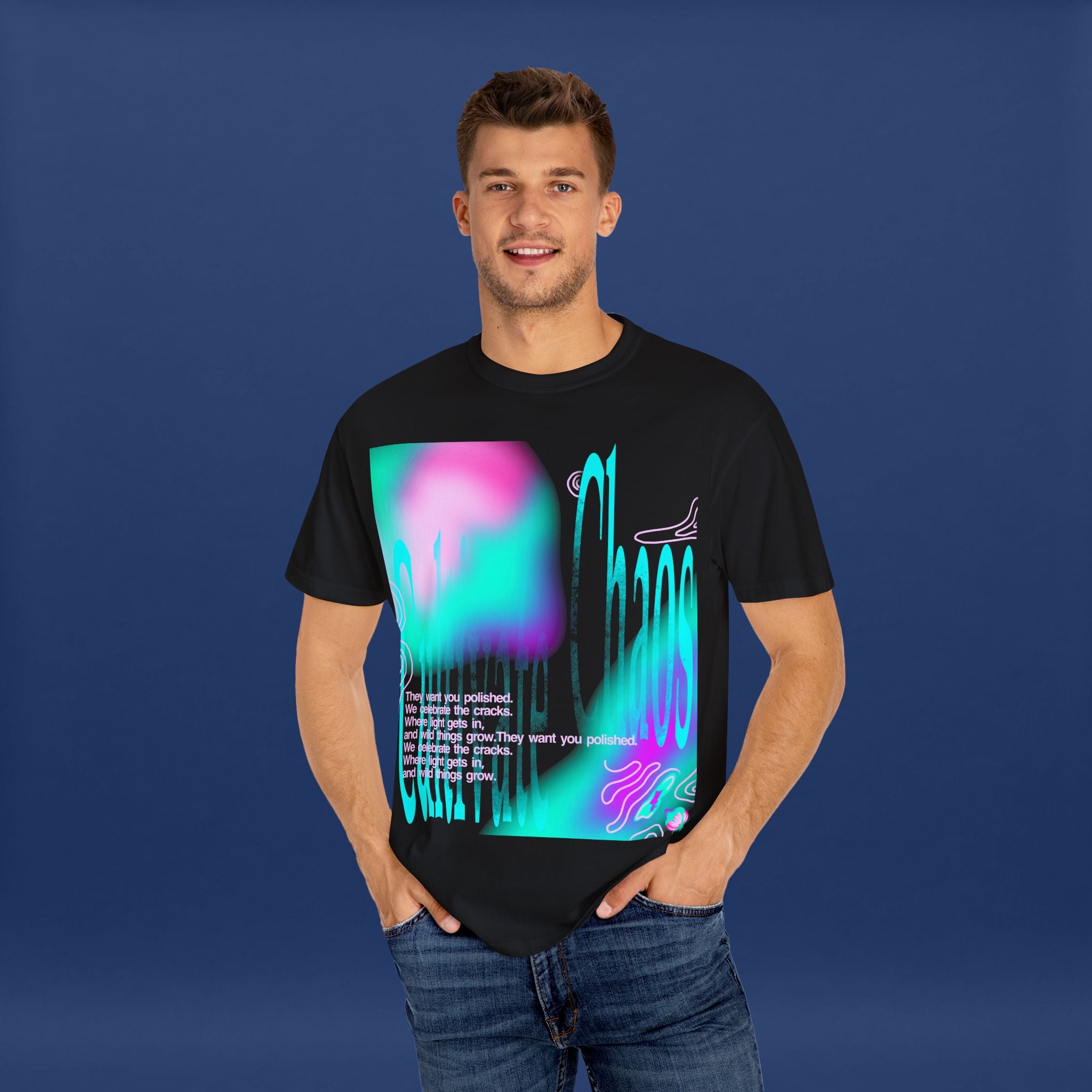 Cyber Neon Apple Graphic Tee Summer Short Sleeve Graphic Tee for Men & Women
