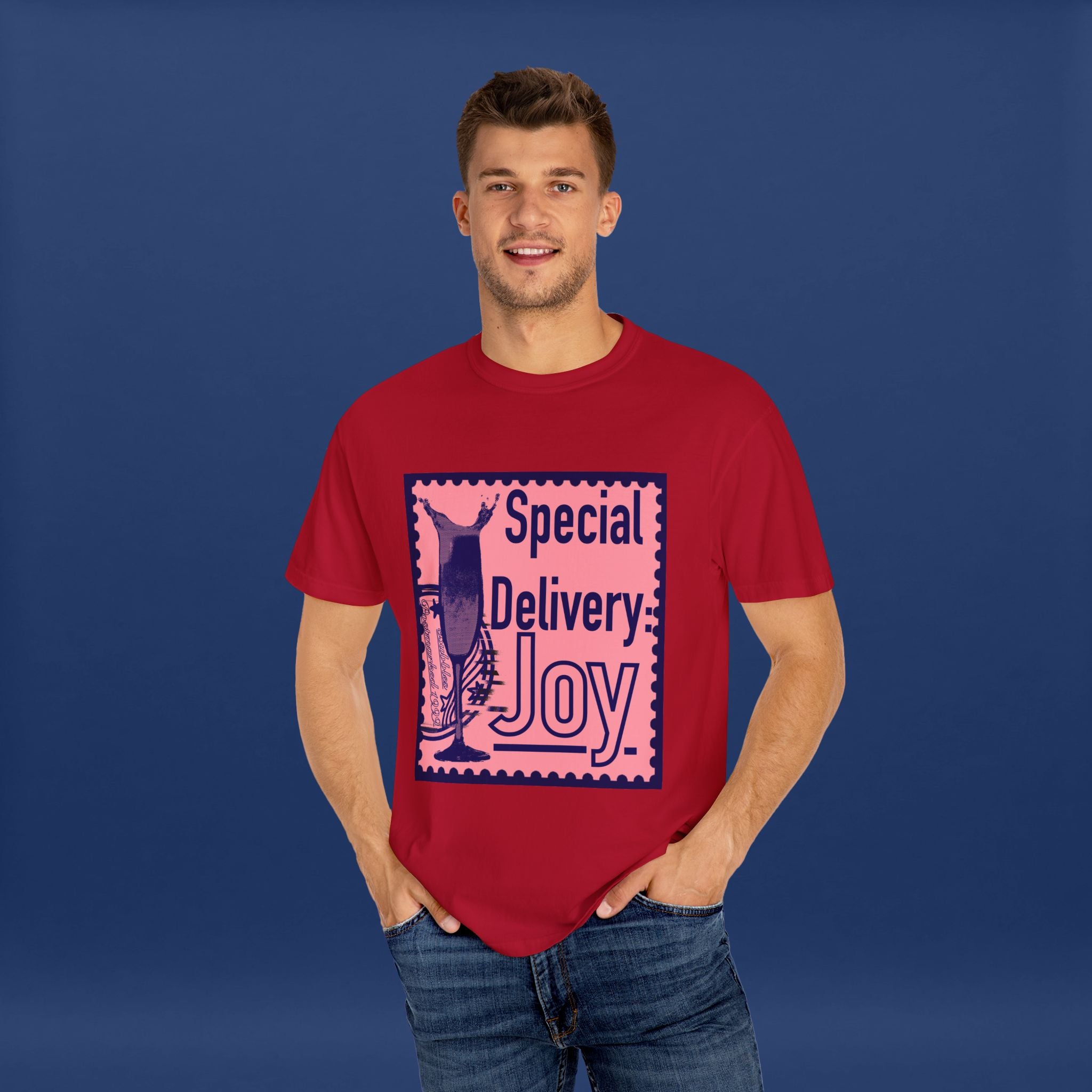 Happy Champagne Stamp- Summer Short Sleeve Graphic Tee for Men & Women