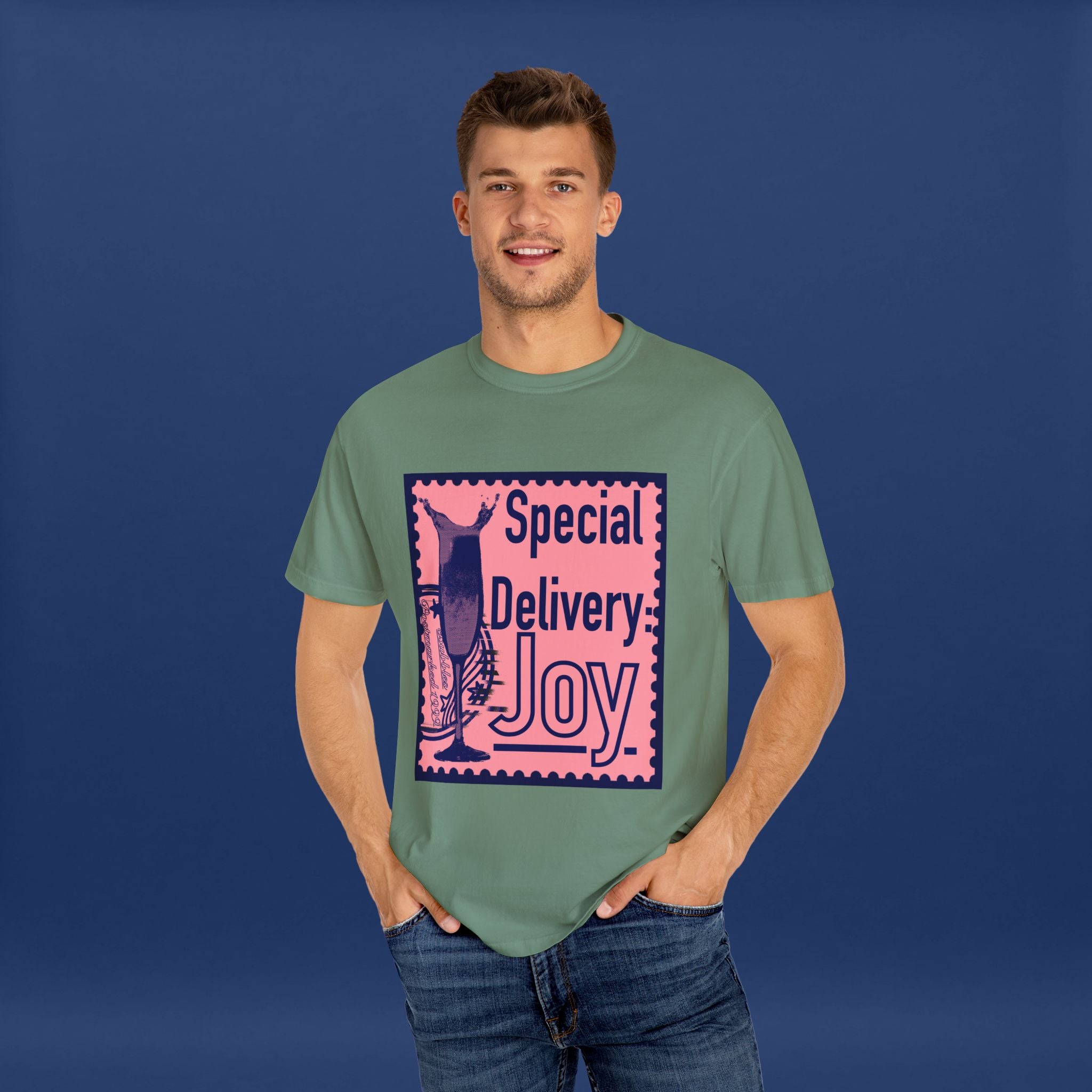 Happy Champagne Stamp- Summer Short Sleeve Graphic Tee for Men & Women