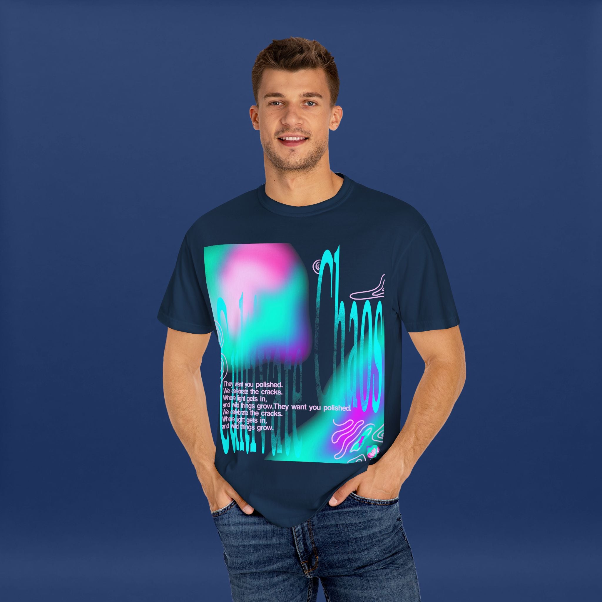 Cyber Neon Apple Graphic Tee Summer Short Sleeve Graphic Tee for Men & Women