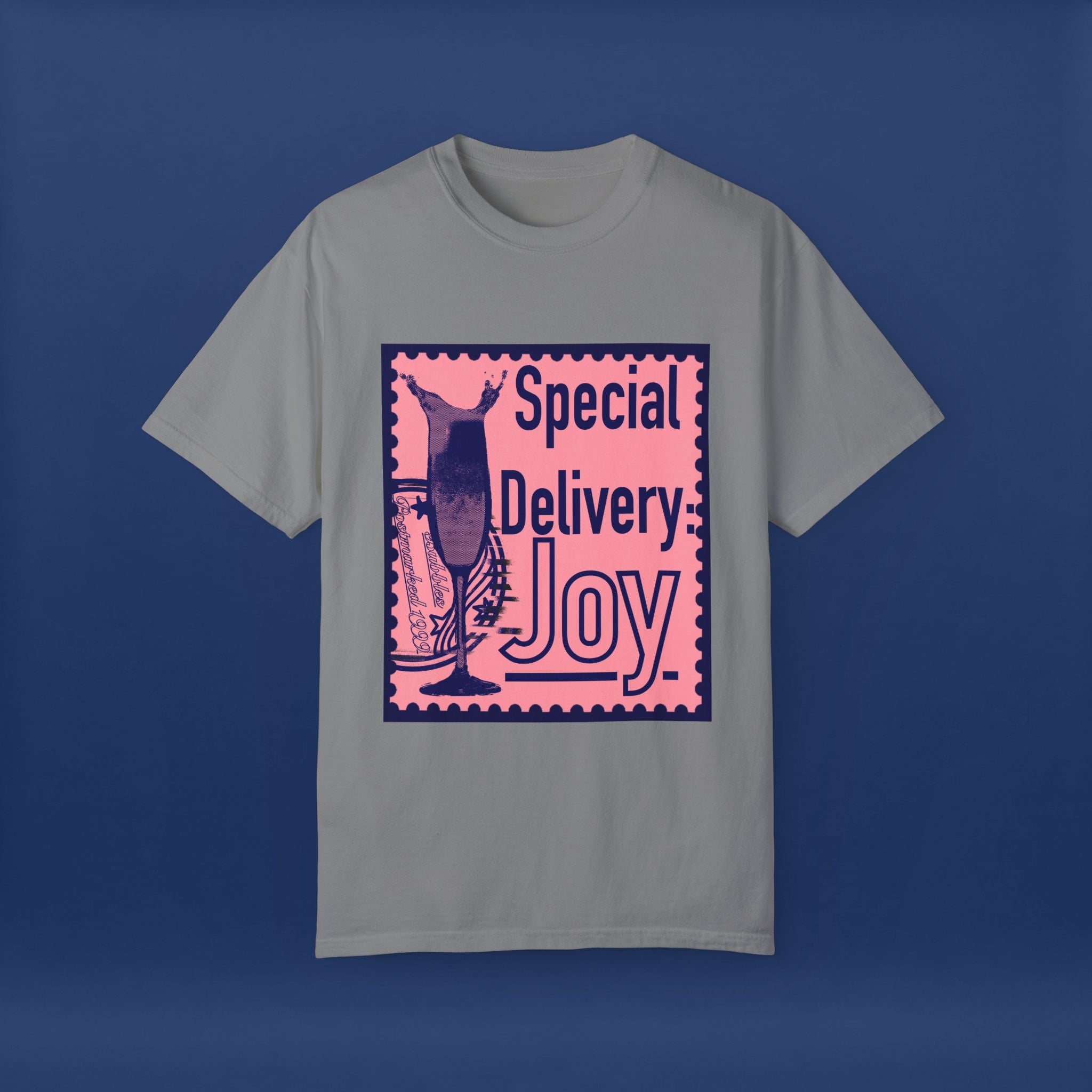 Happy Champagne Stamp- Summer Short Sleeve Graphic Tee for Men & Women