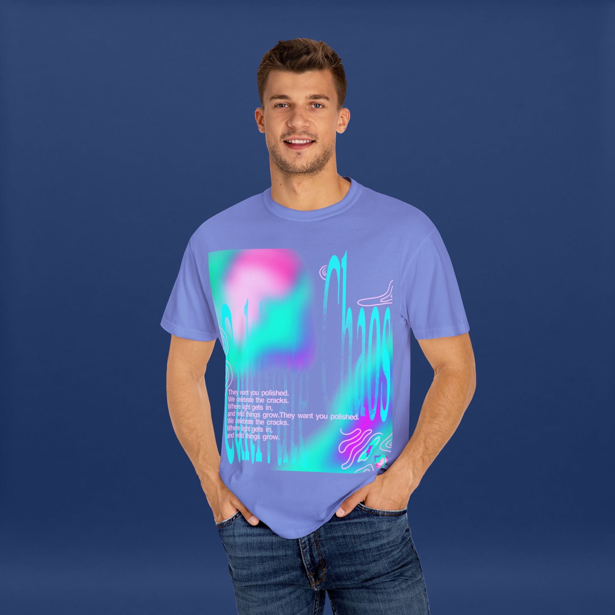 Cyber Neon Apple Graphic Tee Summer Short Sleeve Graphic Tee for Men & Women