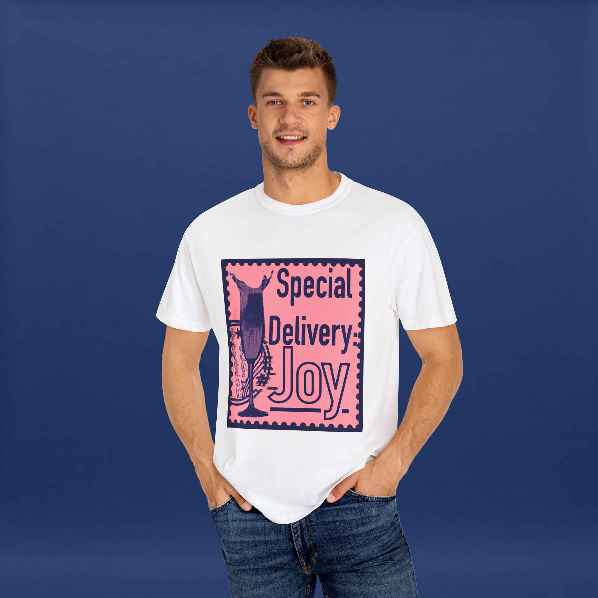 Happy Champagne Stamp- Summer Short Sleeve Graphic Tee for Men & Women