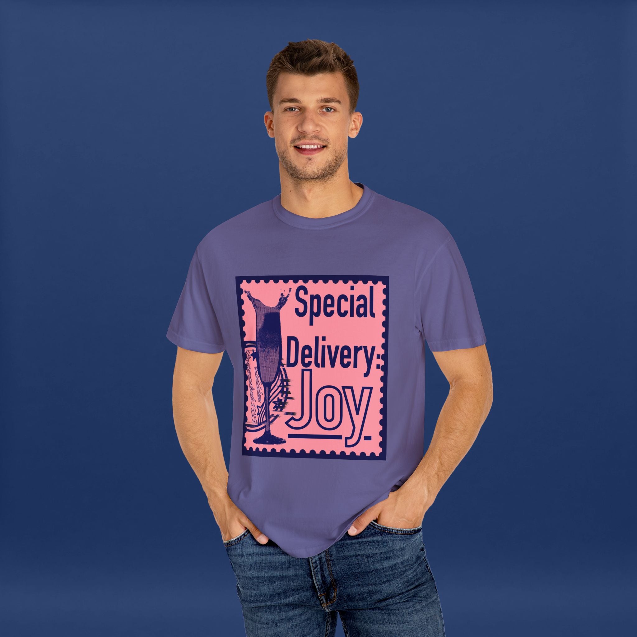 Happy Champagne Stamp- Summer Short Sleeve Graphic Tee for Men & Women
