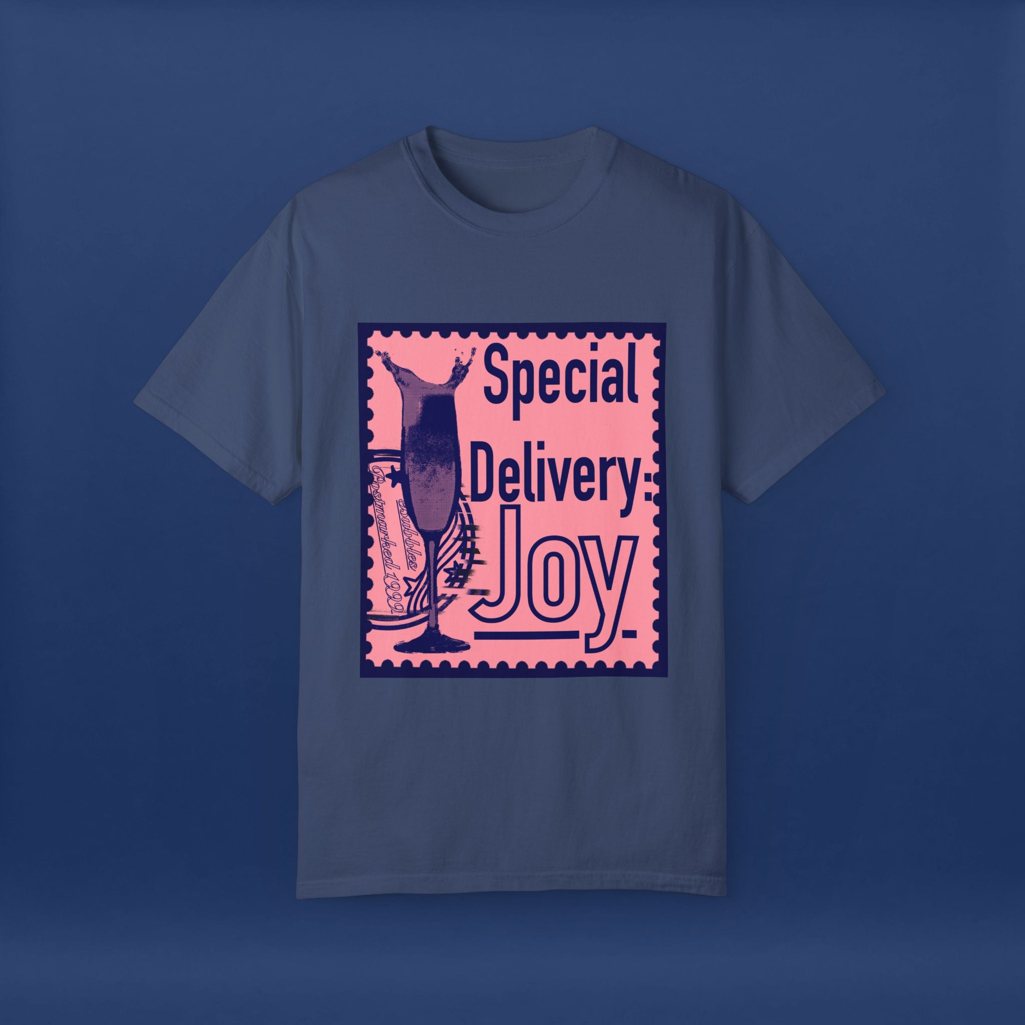 Happy Champagne Stamp- Summer Short Sleeve Graphic Tee for Men & Women