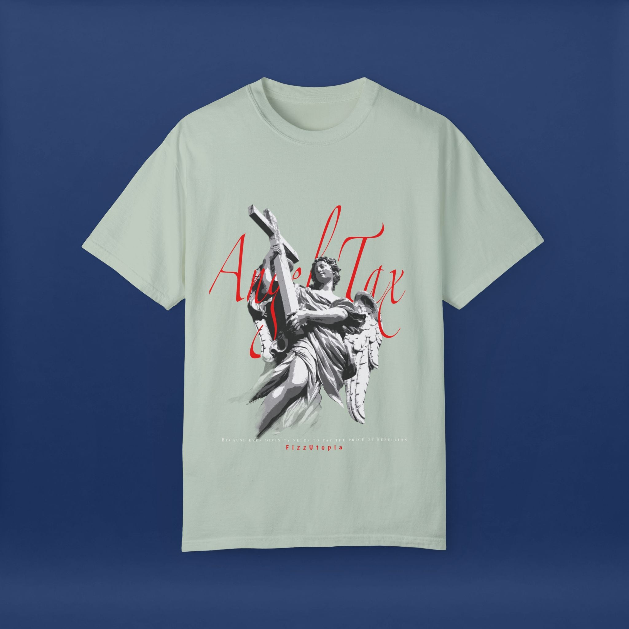 Cross Idol Sculpture Lettering T-Shirt - Summer Short Sleeve Graphic Tee for Men & Women