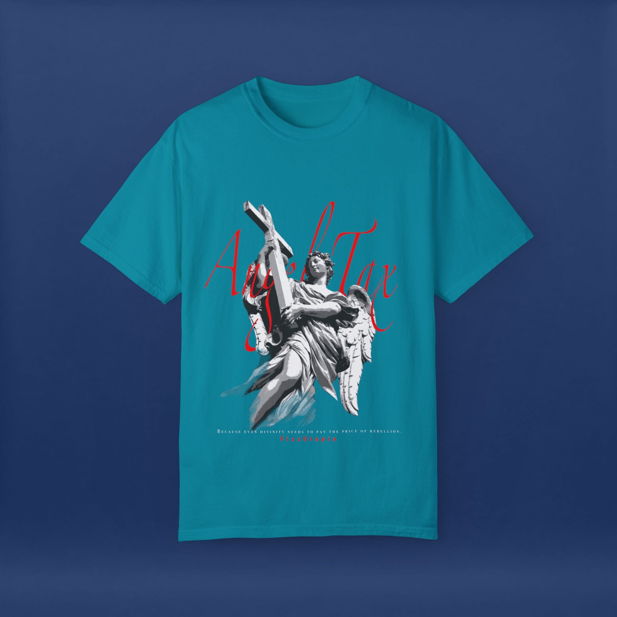 Cross Idol Sculpture Lettering T-Shirt - Summer Short Sleeve Graphic Tee for Men & Women