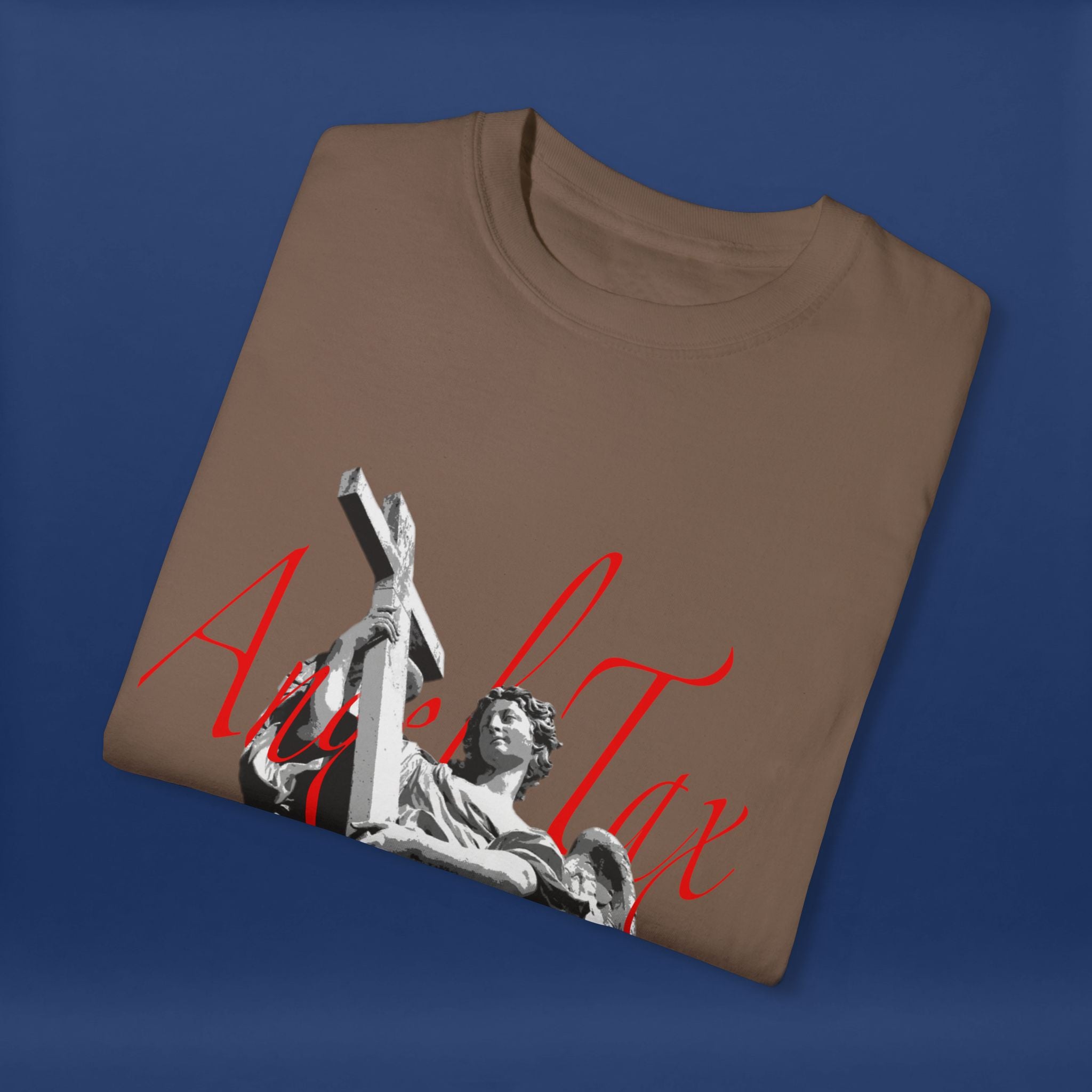 Cross Idol Sculpture Lettering T-Shirt - Summer Short Sleeve Graphic Tee for Men & Women