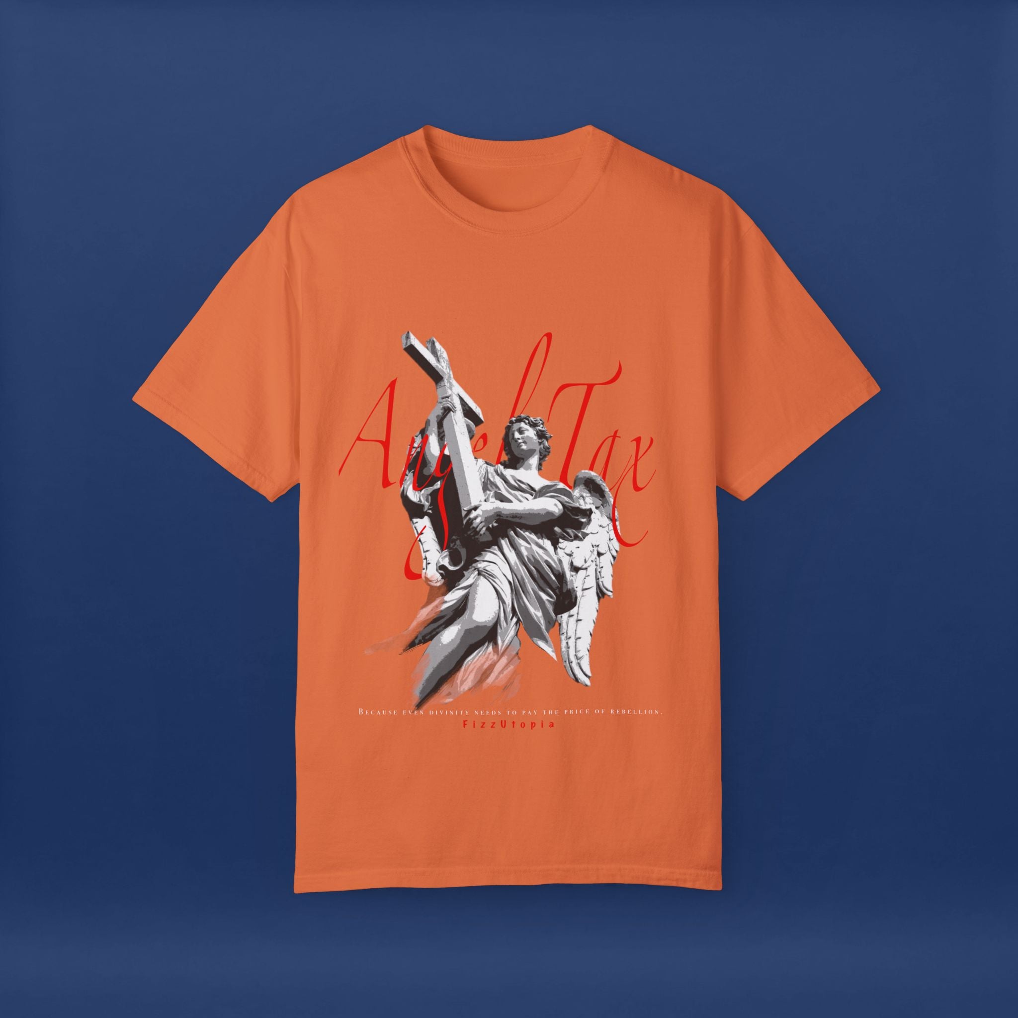 Cross Idol Sculpture Lettering T-Shirt - Summer Short Sleeve Graphic Tee for Men & Women