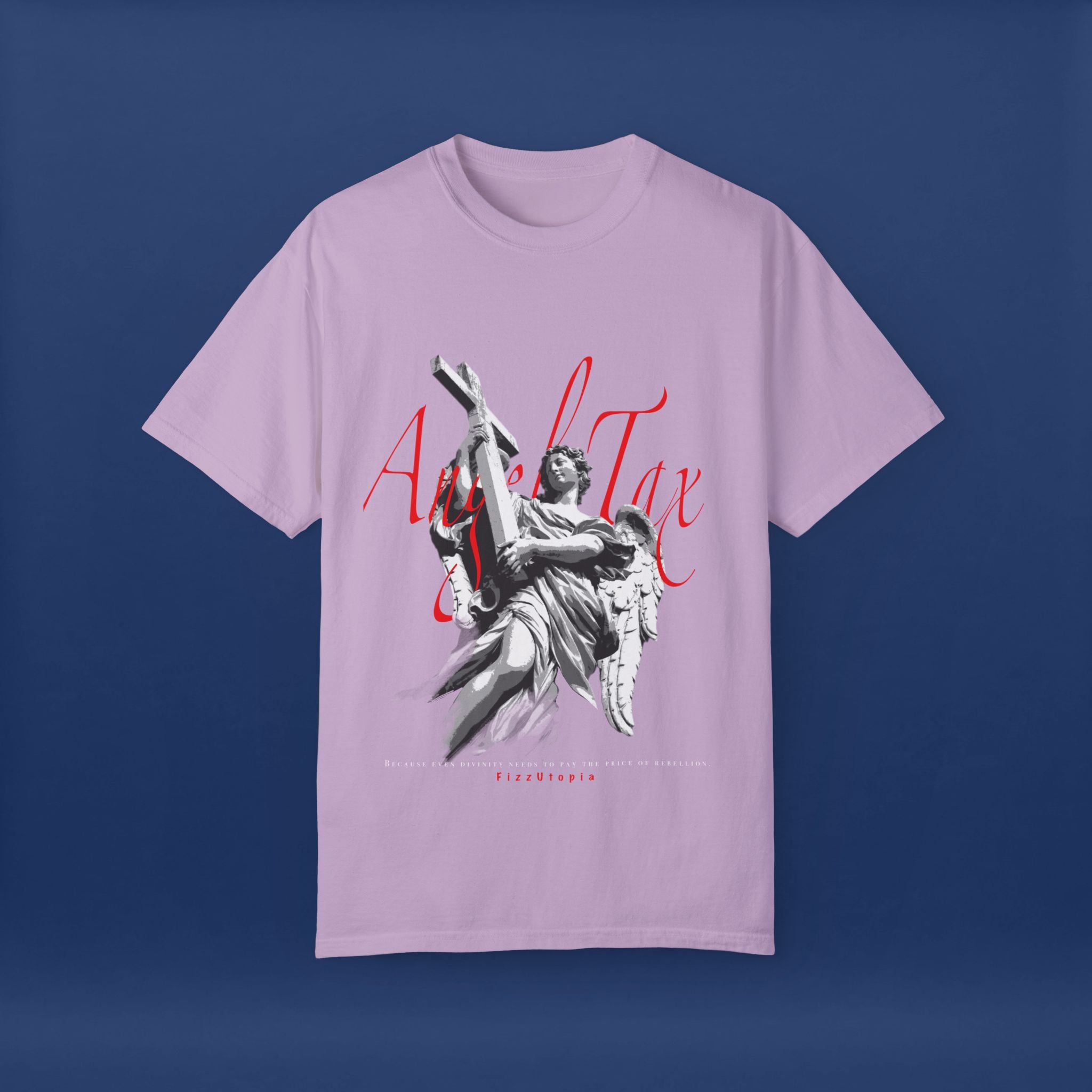 Cross Idol Sculpture Lettering T-Shirt - Summer Short Sleeve Graphic Tee for Men & Women