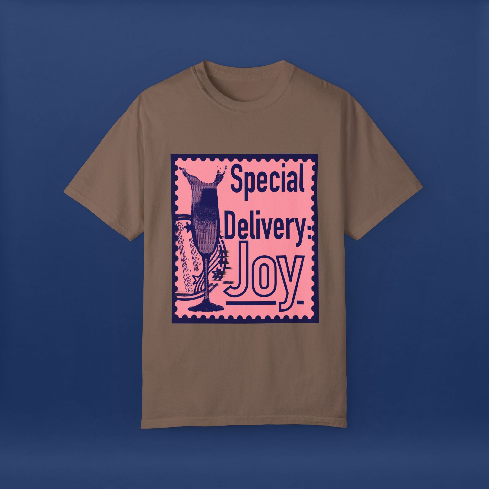 Happy Champagne Stamp- Summer Short Sleeve Graphic Tee for Men & Women