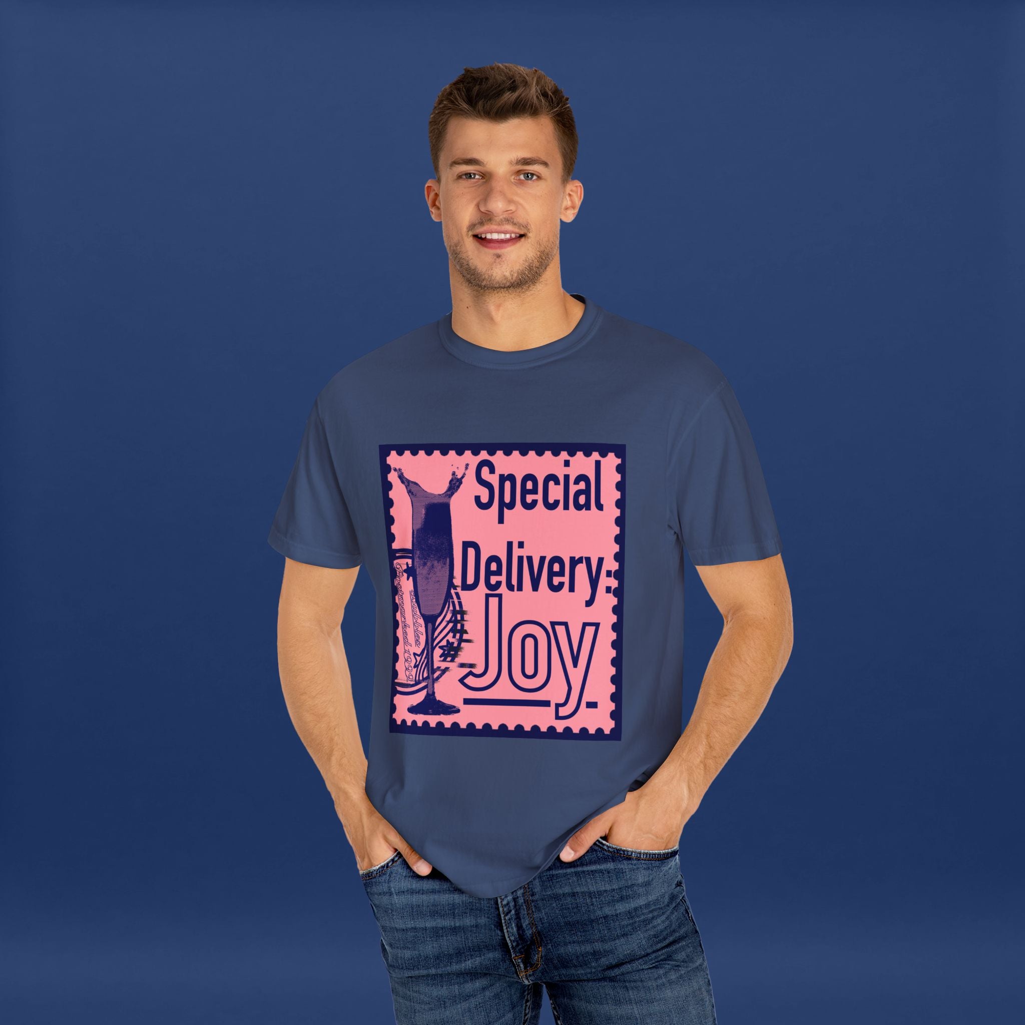 Happy Champagne Stamp- Summer Short Sleeve Graphic Tee for Men & Women