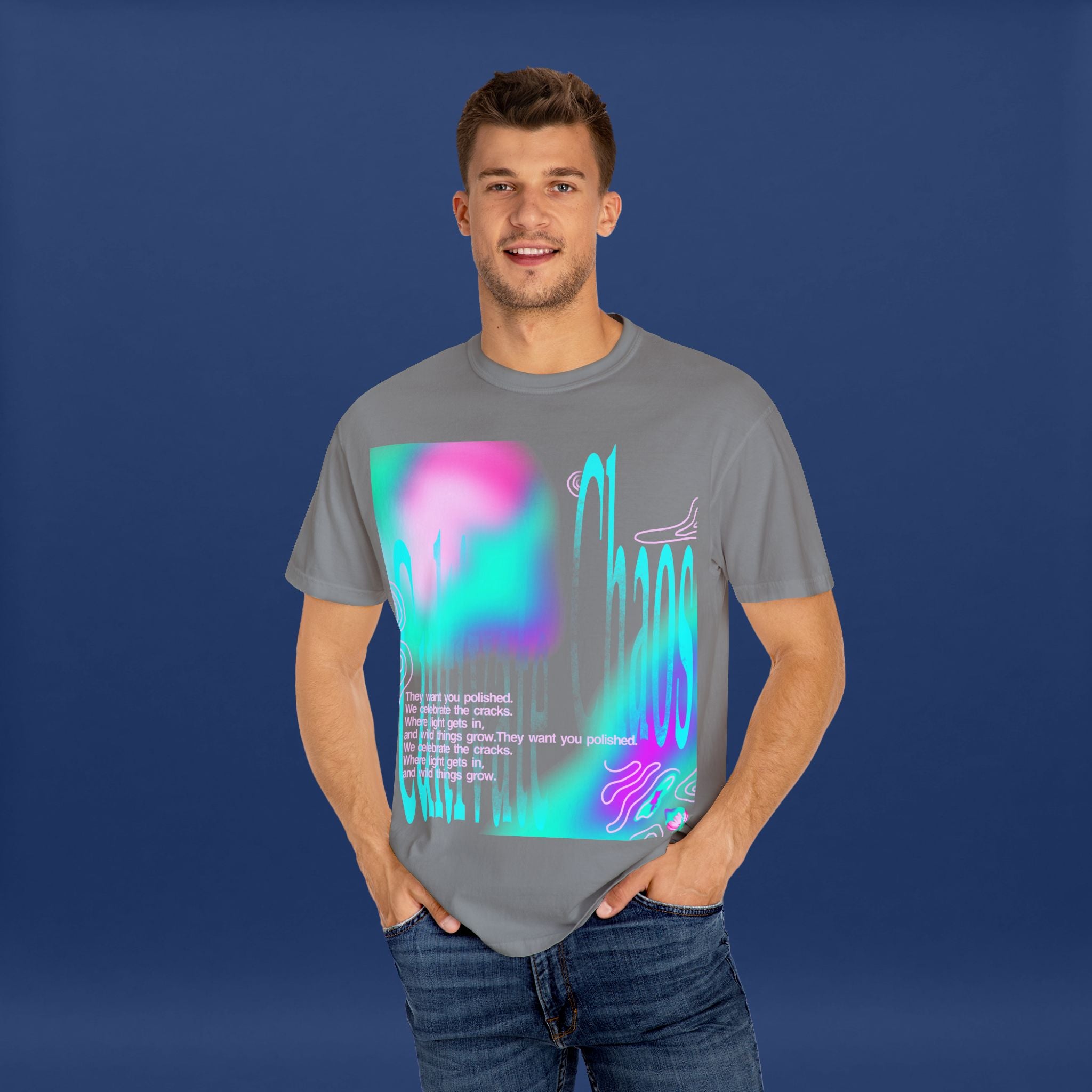 Cyber Neon Apple Graphic Tee Summer Short Sleeve Graphic Tee for Men & Women