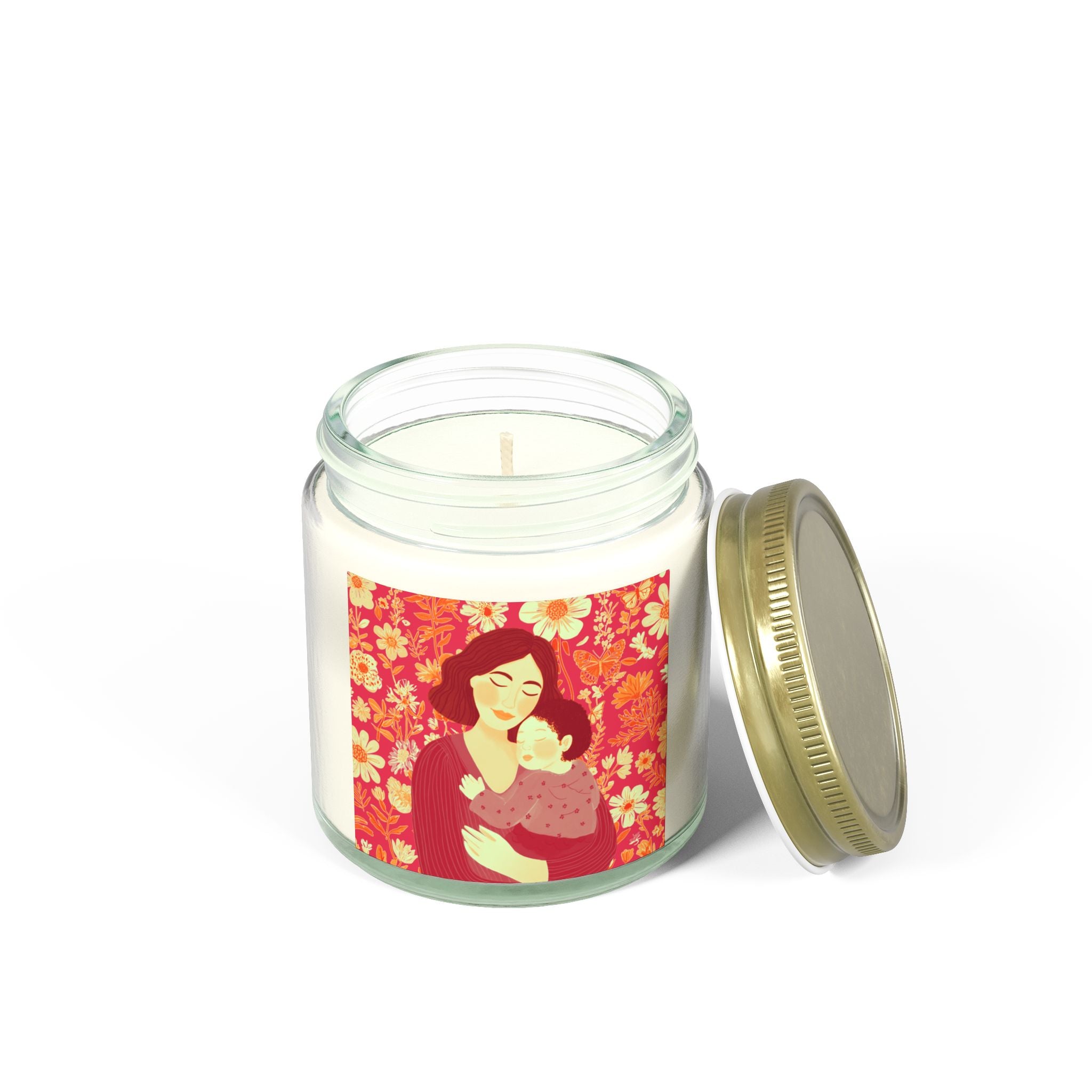Scented Candle - Coconut Apricot Wax, Floral Mother's Love Design