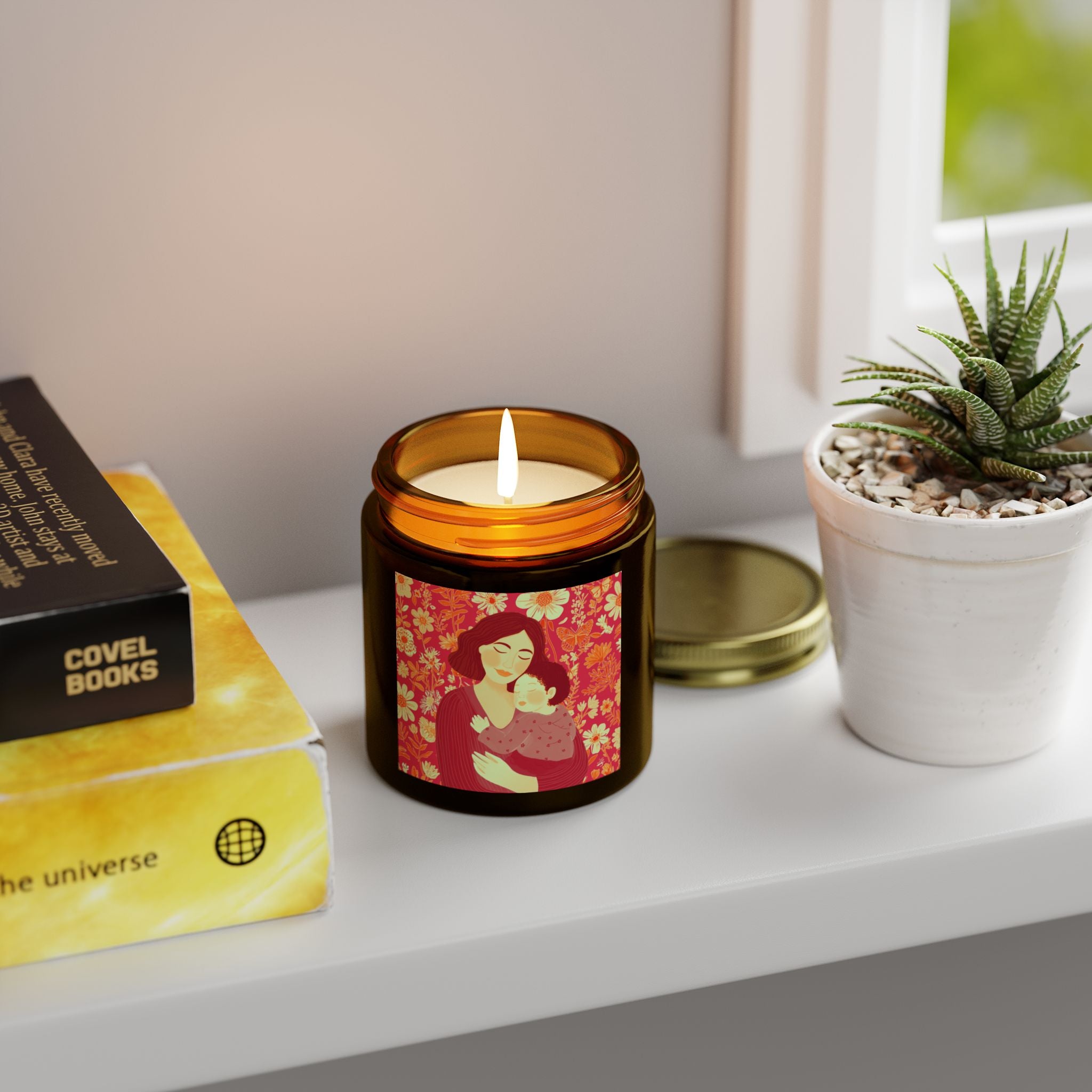 Scented Candle - Coconut Apricot Wax, Floral Mother's Love Design