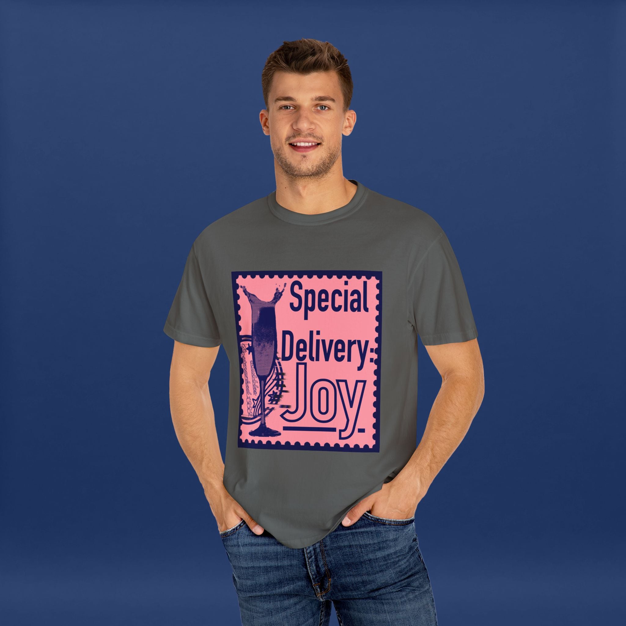 Happy Champagne Stamp- Summer Short Sleeve Graphic Tee for Men & Women