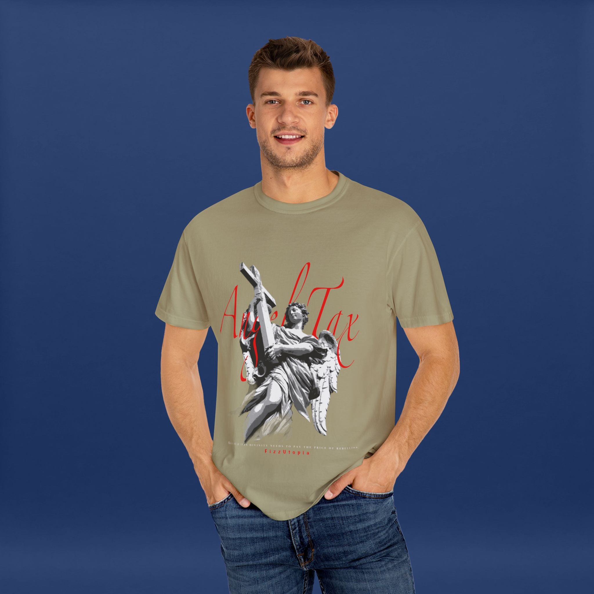 Cross Idol Sculpture Lettering T-Shirt - Summer Short Sleeve Graphic Tee for Men & Women