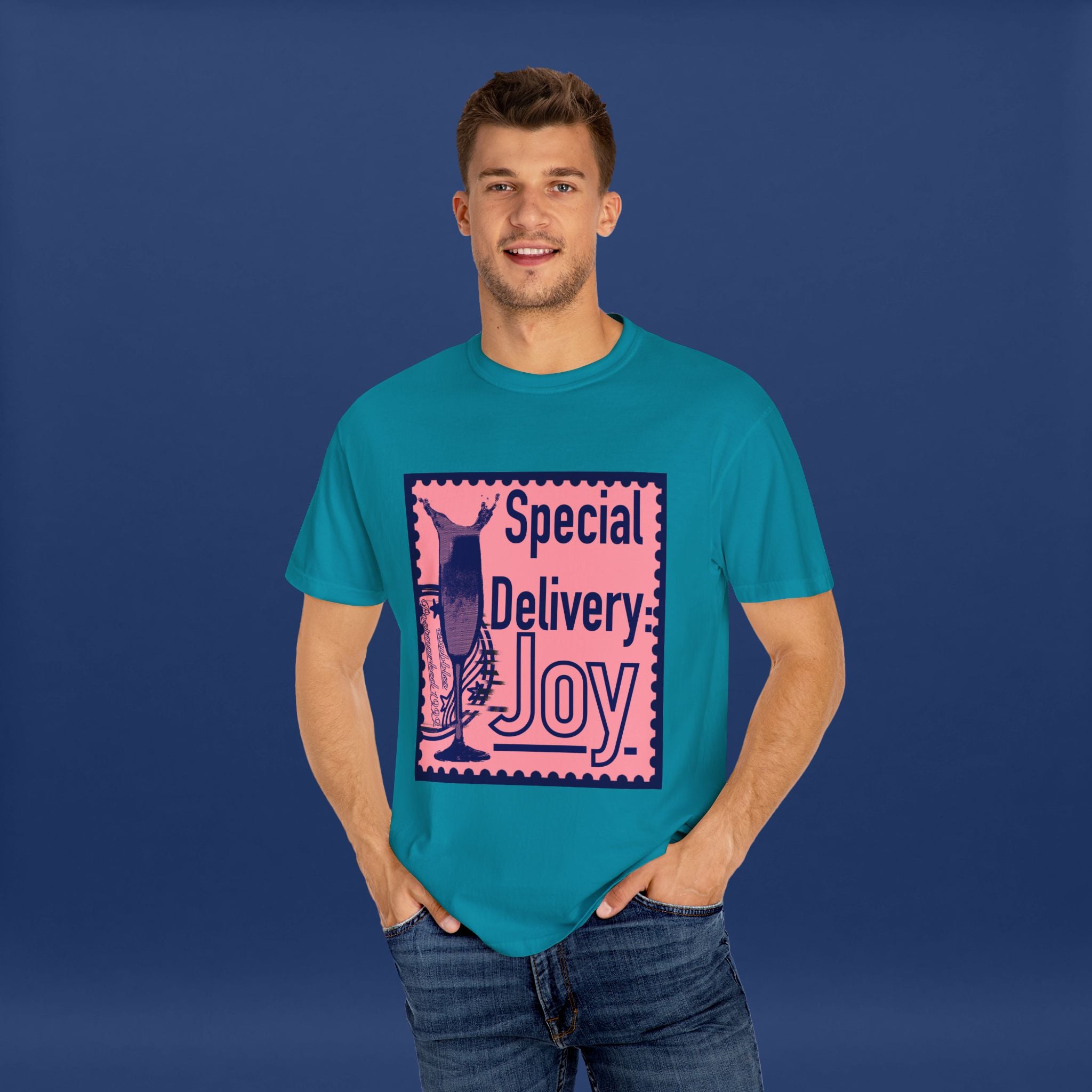 Happy Champagne Stamp- Summer Short Sleeve Graphic Tee for Men & Women