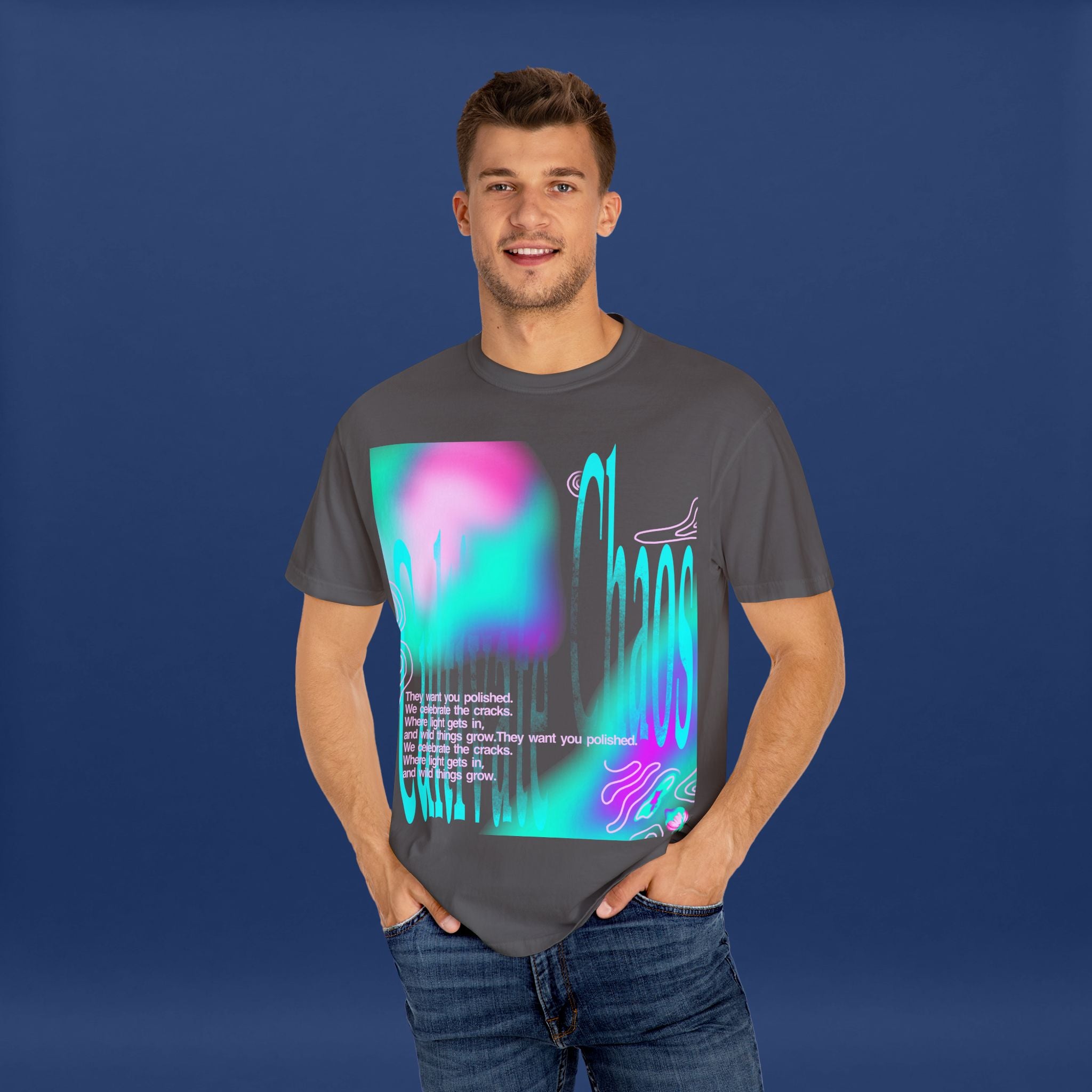 Cyber Neon Apple Graphic Tee Summer Short Sleeve Graphic Tee for Men & Women