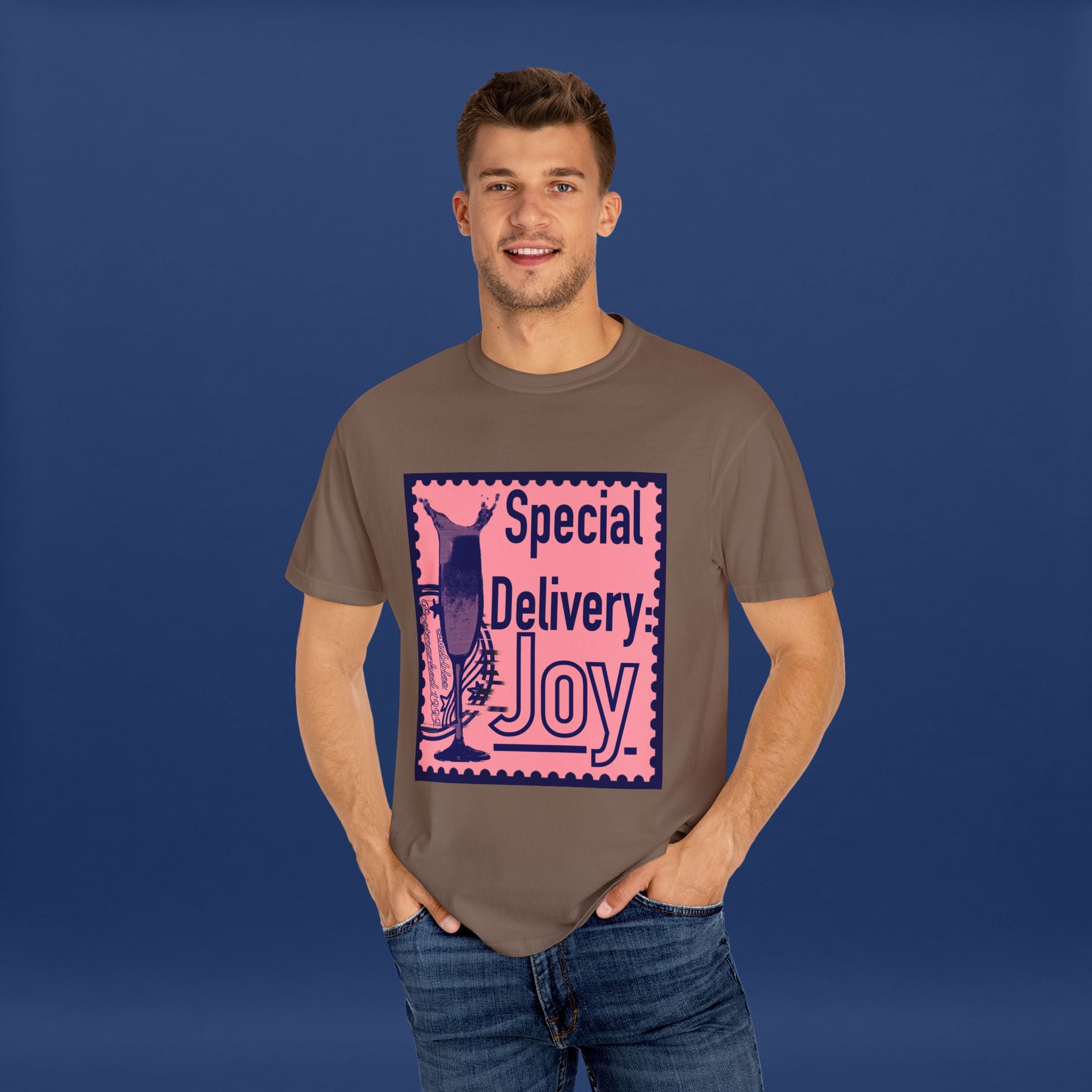 Happy Champagne Stamp- Summer Short Sleeve Graphic Tee for Men & Women