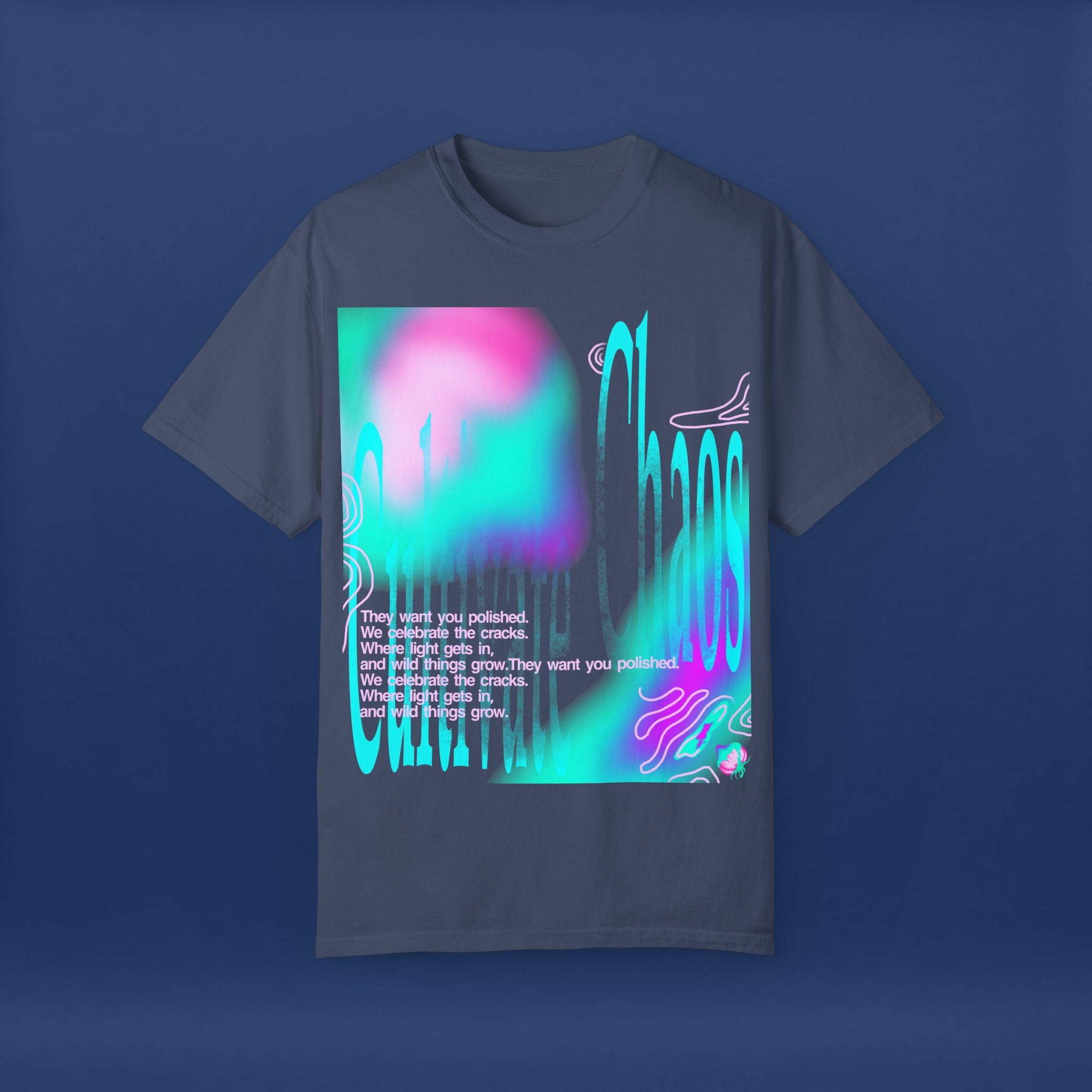 Cyber Neon Apple Graphic Tee Summer Short Sleeve Graphic Tee for Men & Women