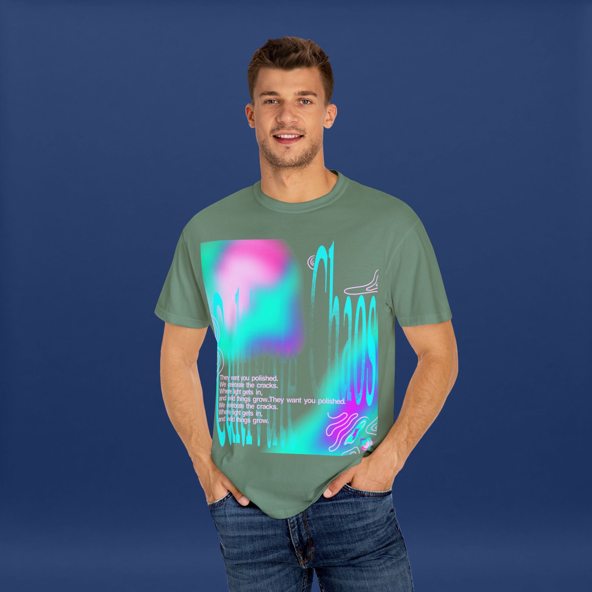 Cyber Neon Apple Graphic Tee Summer Short Sleeve Graphic Tee for Men & Women
