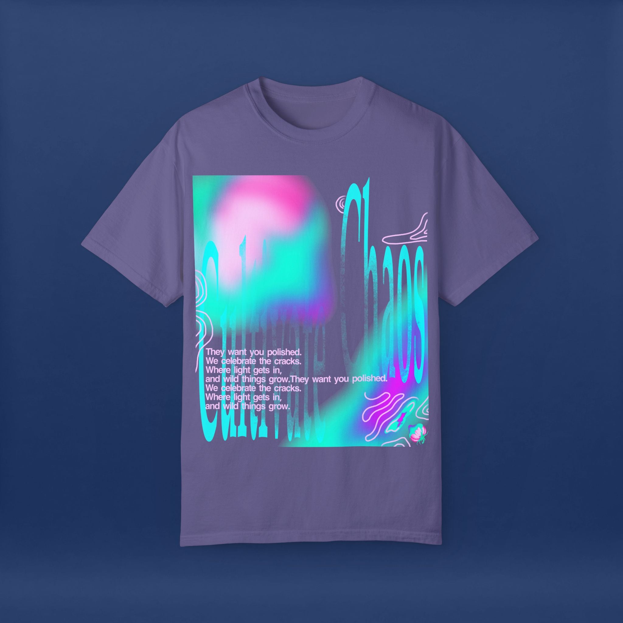 Cyber Neon Apple Graphic Tee Summer Short Sleeve Graphic Tee for Men & Women