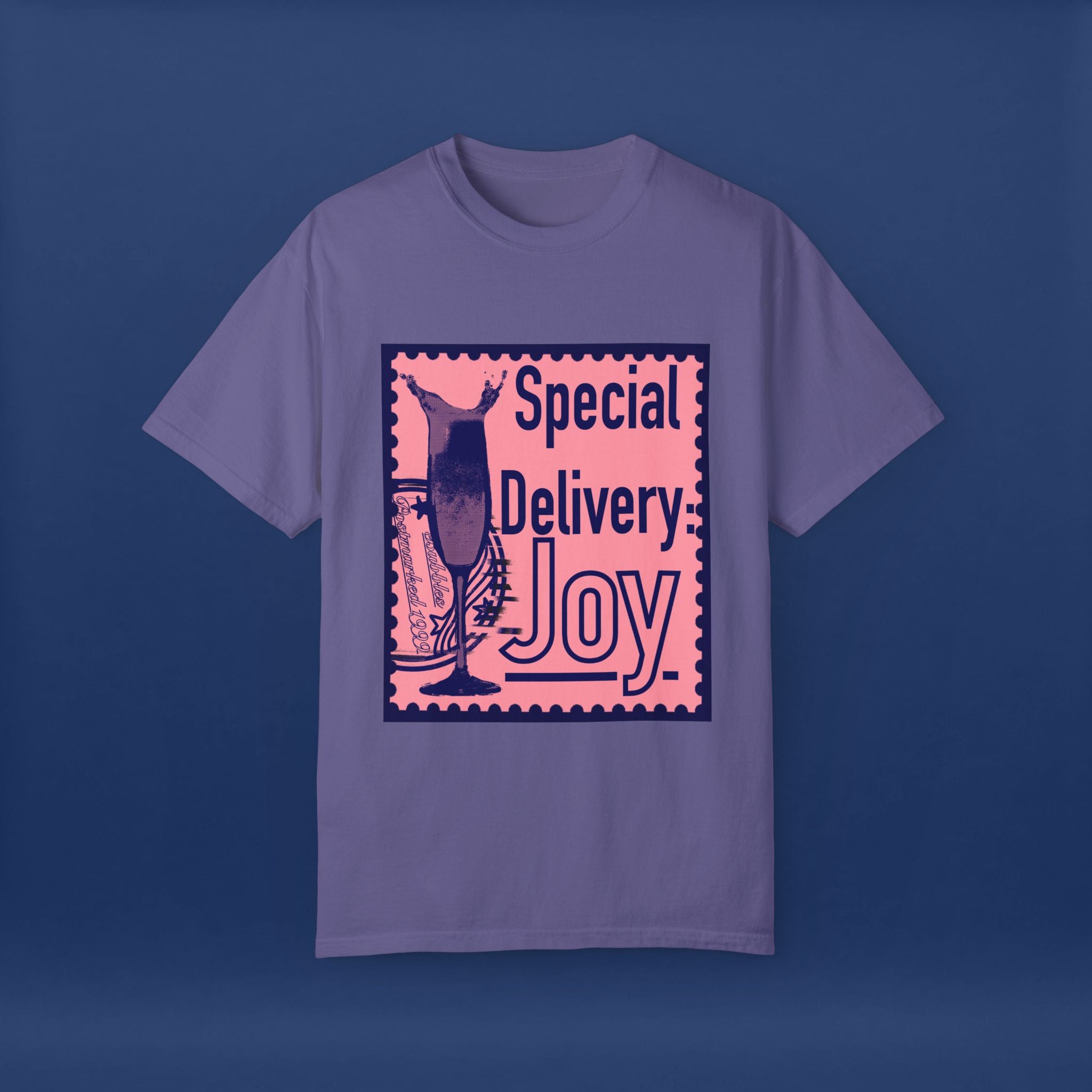 Happy Champagne Stamp- Summer Short Sleeve Graphic Tee for Men & Women