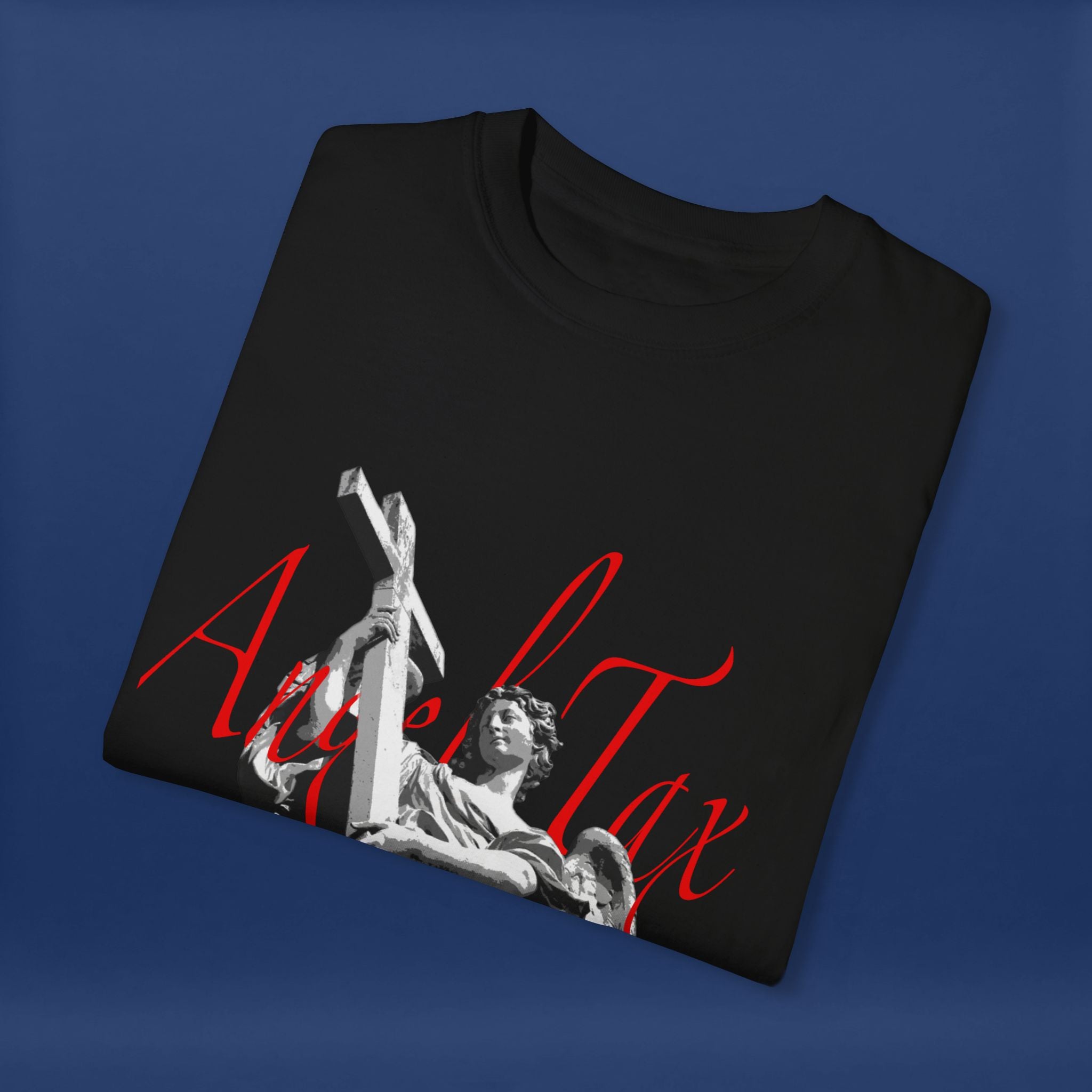 Cross Idol Sculpture Lettering T-Shirt - Summer Short Sleeve Graphic Tee for Men & Women