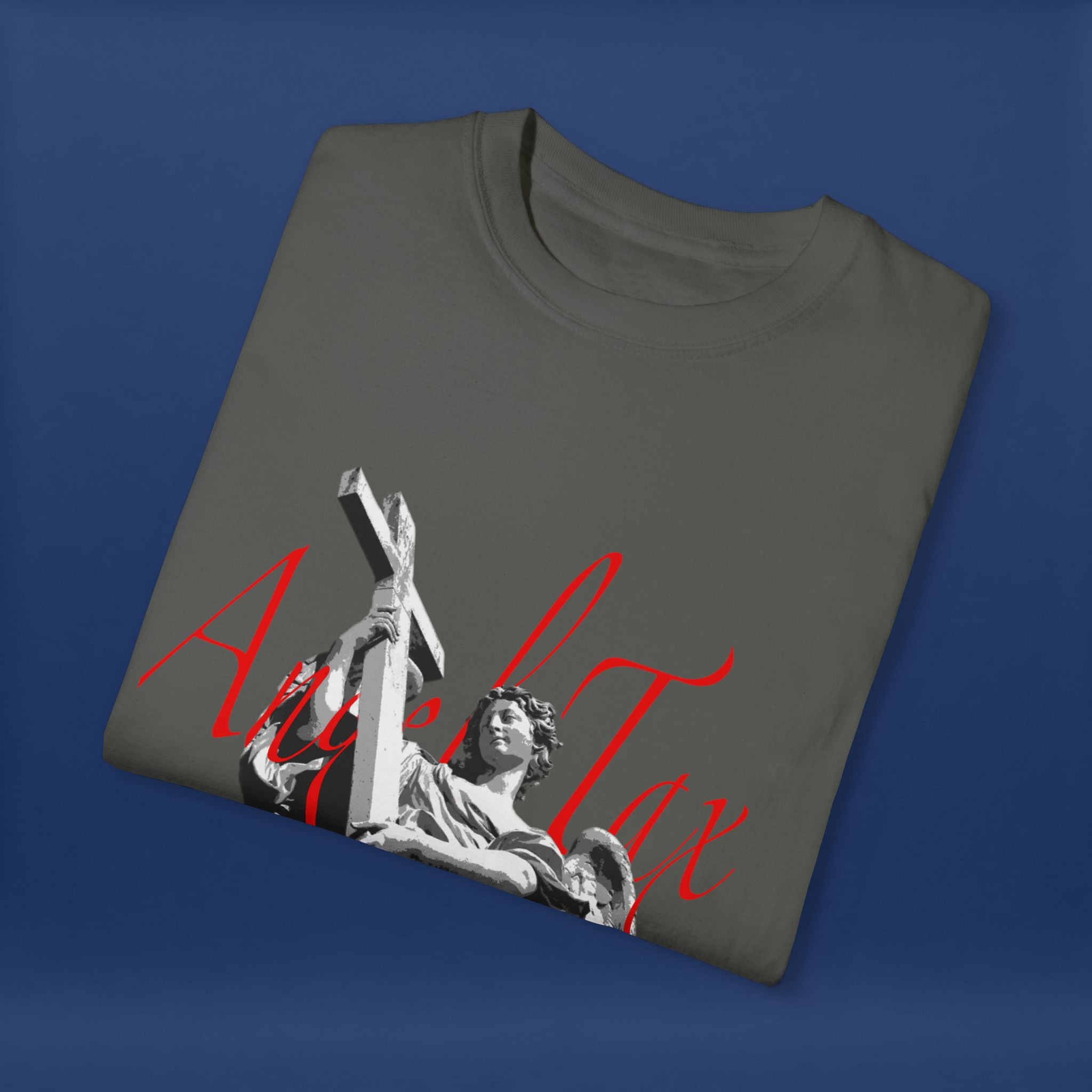 Cross Idol Sculpture Lettering T-Shirt - Summer Short Sleeve Graphic Tee for Men & Women