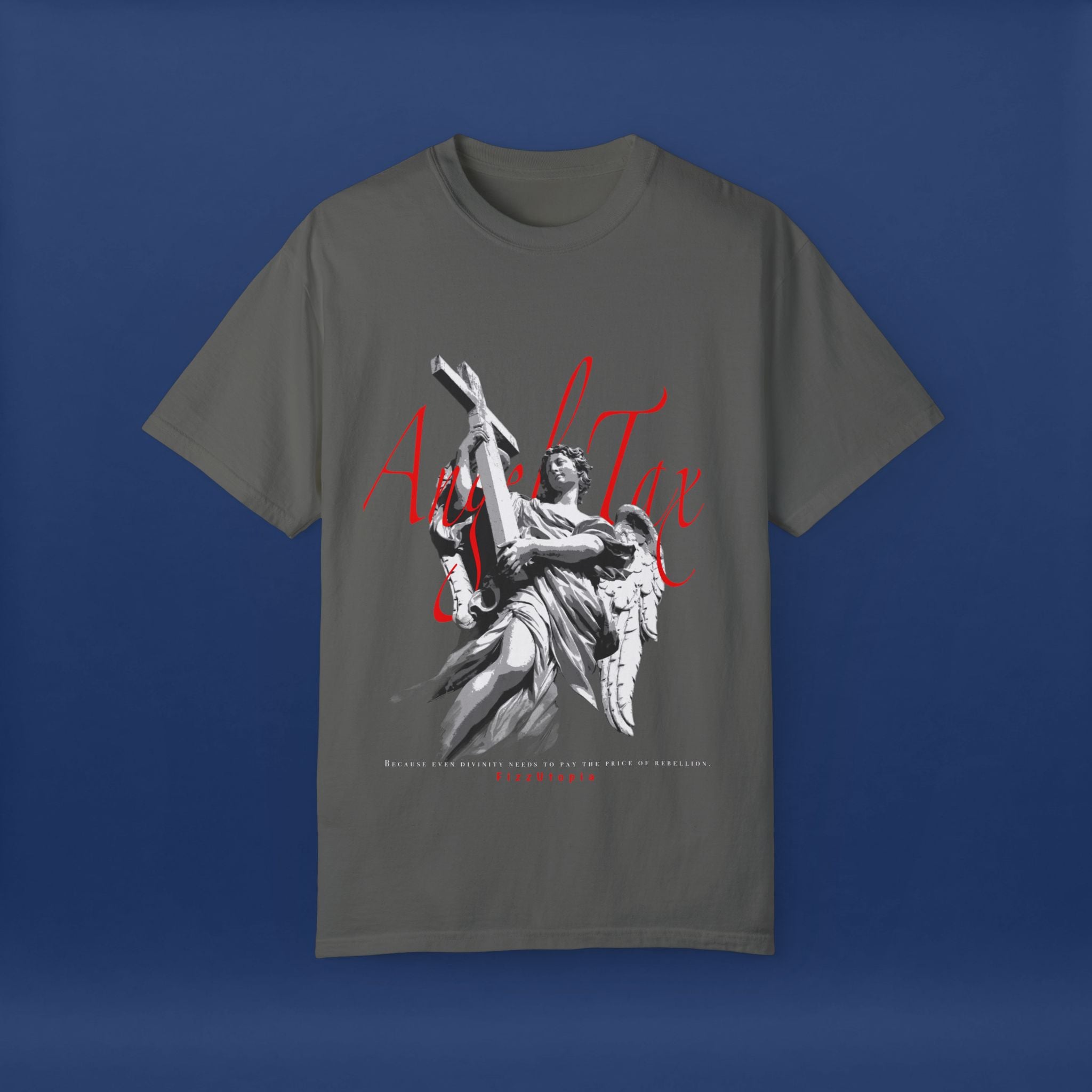 Cross Idol Sculpture Lettering T-Shirt - Summer Short Sleeve Graphic Tee for Men & Women