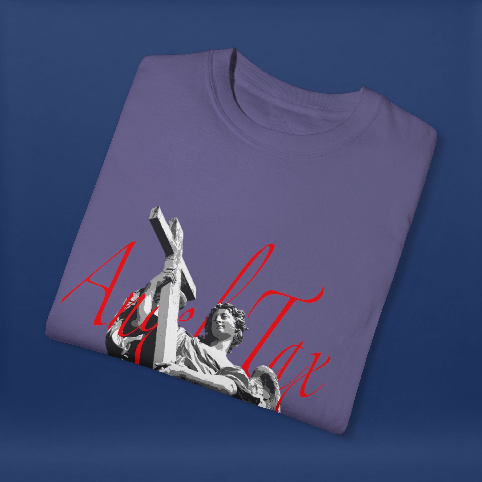 Cross Idol Sculpture Lettering T-Shirt - Summer Short Sleeve Graphic Tee for Men & Women