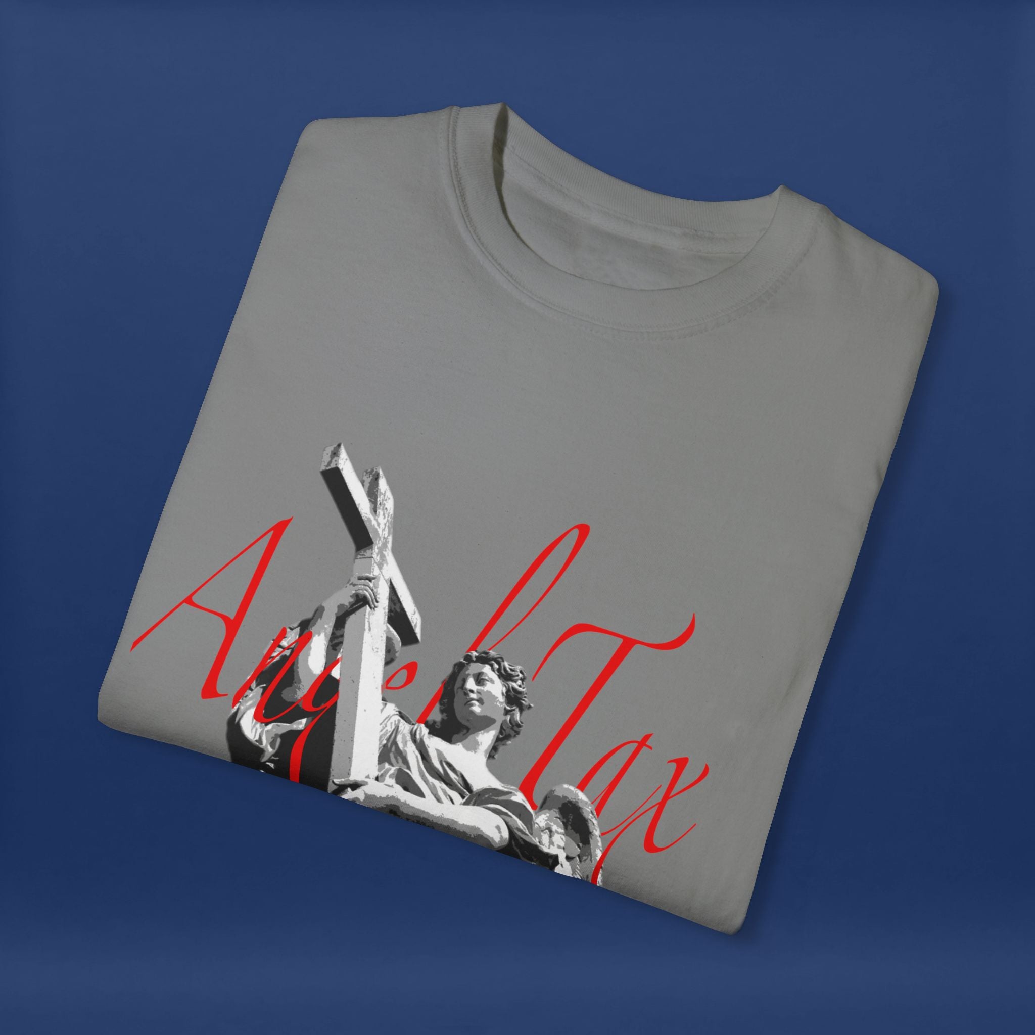Cross Idol Sculpture Lettering T-Shirt - Summer Short Sleeve Graphic Tee for Men & Women
