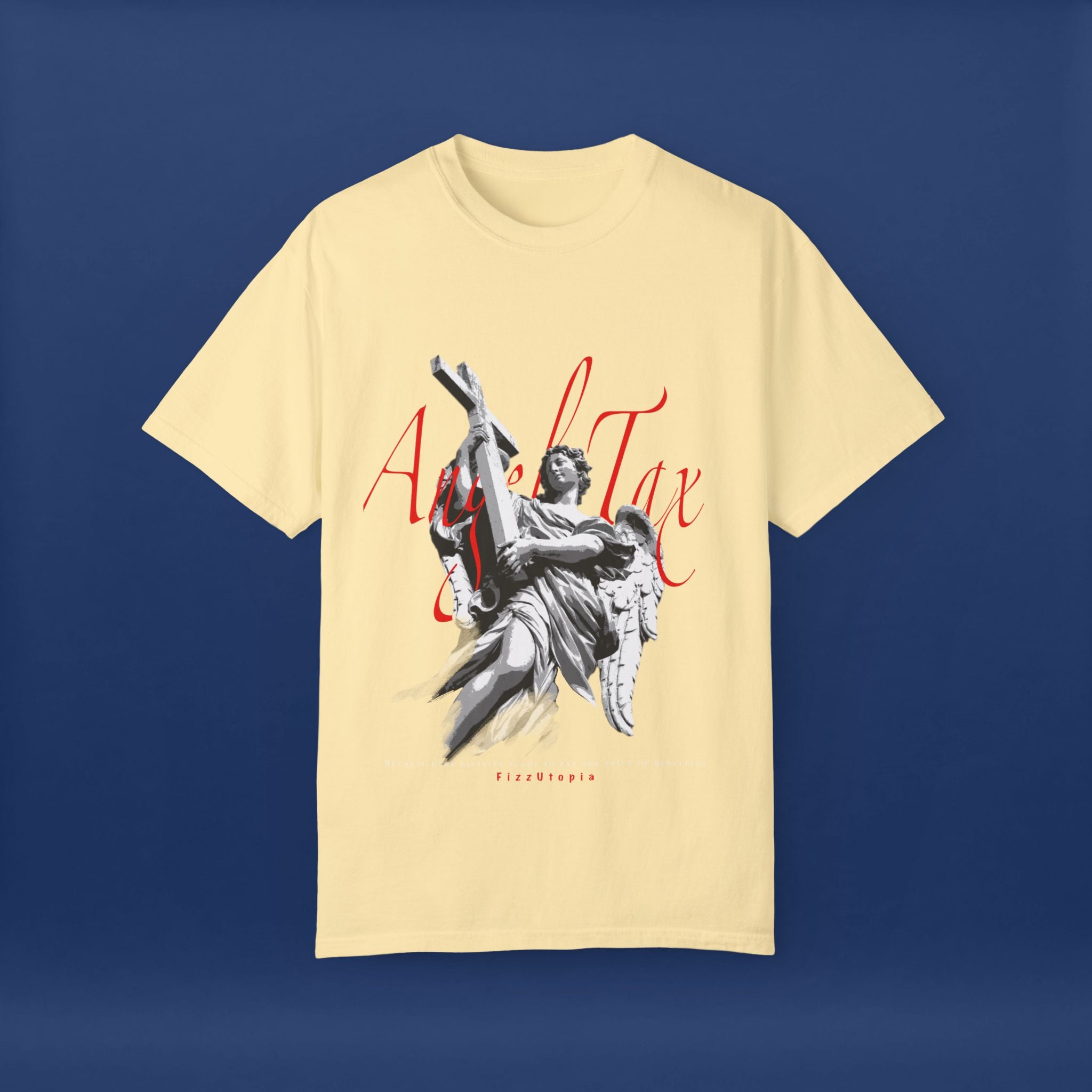 Cross Idol Sculpture Lettering T-Shirt - Summer Short Sleeve Graphic Tee for Men & Women