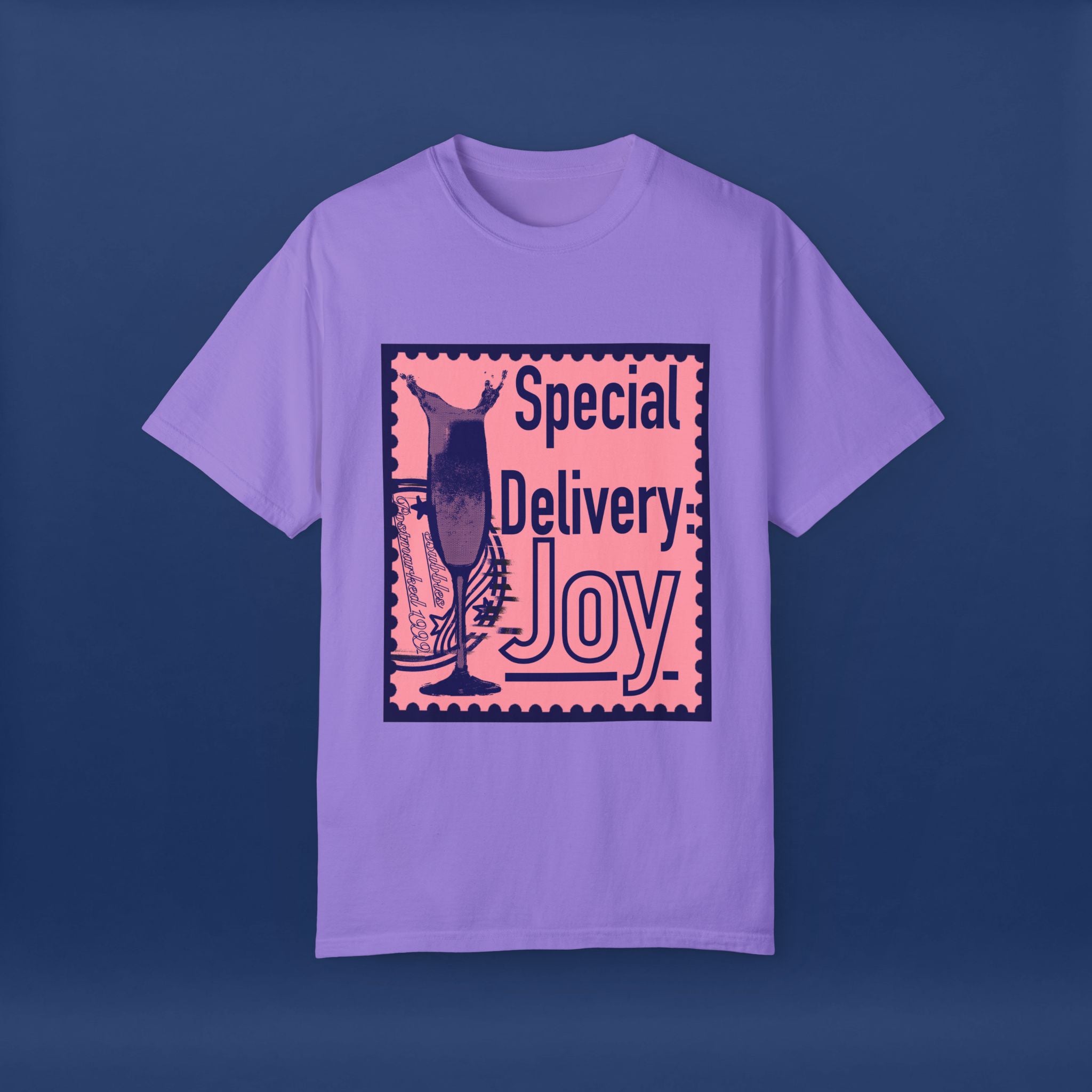 Happy Champagne Stamp- Summer Short Sleeve Graphic Tee for Men & Women