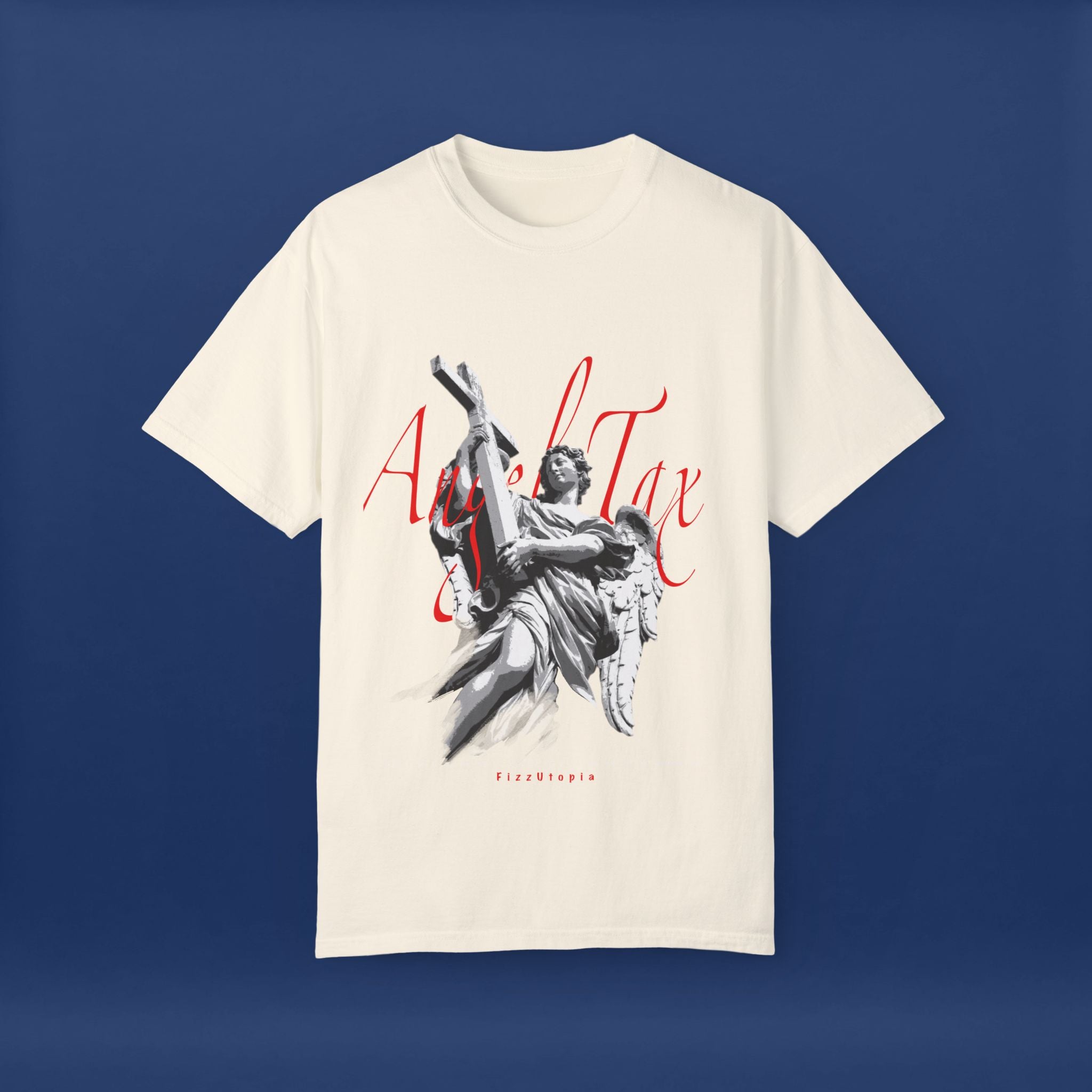 Cross Idol Sculpture Lettering T-Shirt - Summer Short Sleeve Graphic Tee for Men & Women