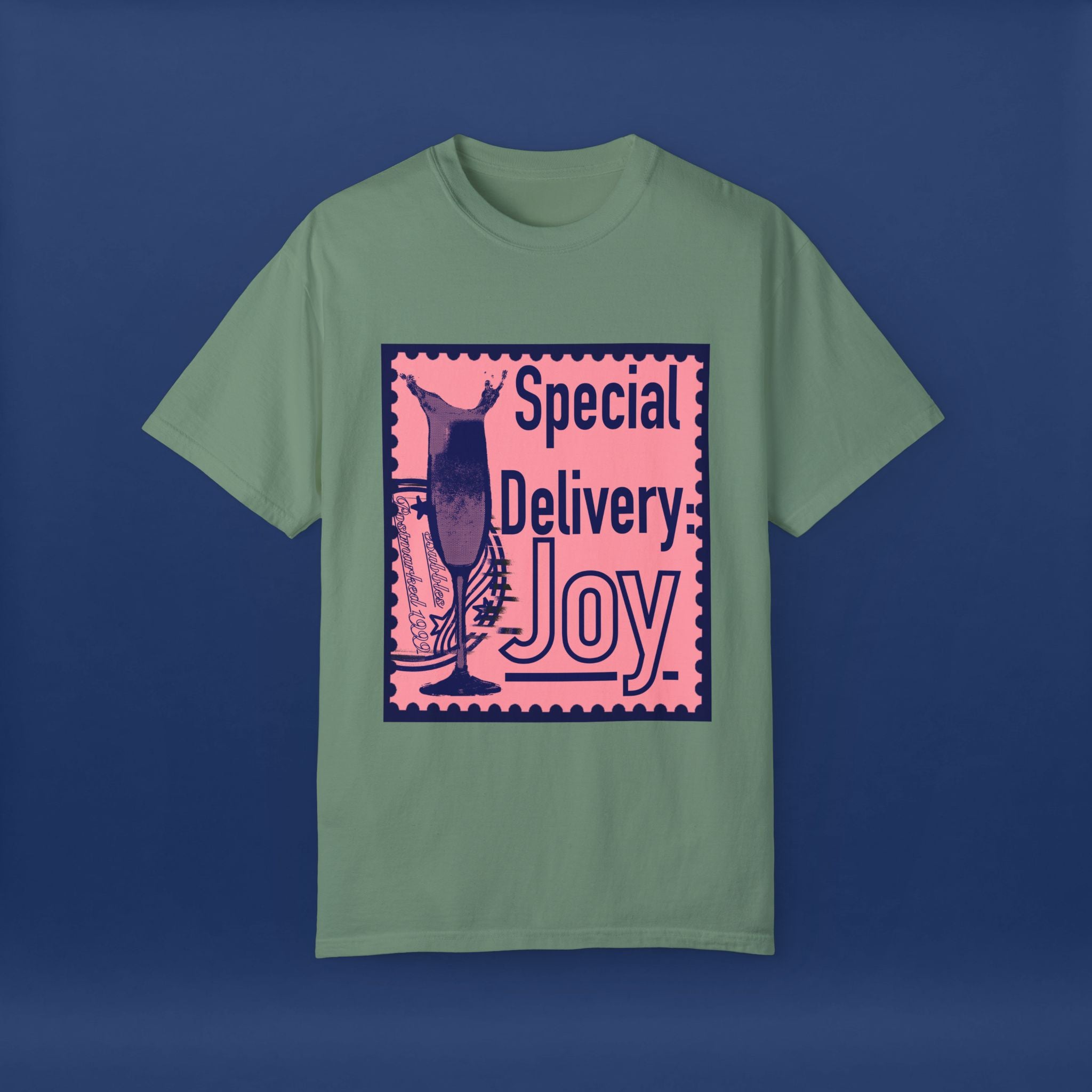 Happy Champagne Stamp- Summer Short Sleeve Graphic Tee for Men & Women