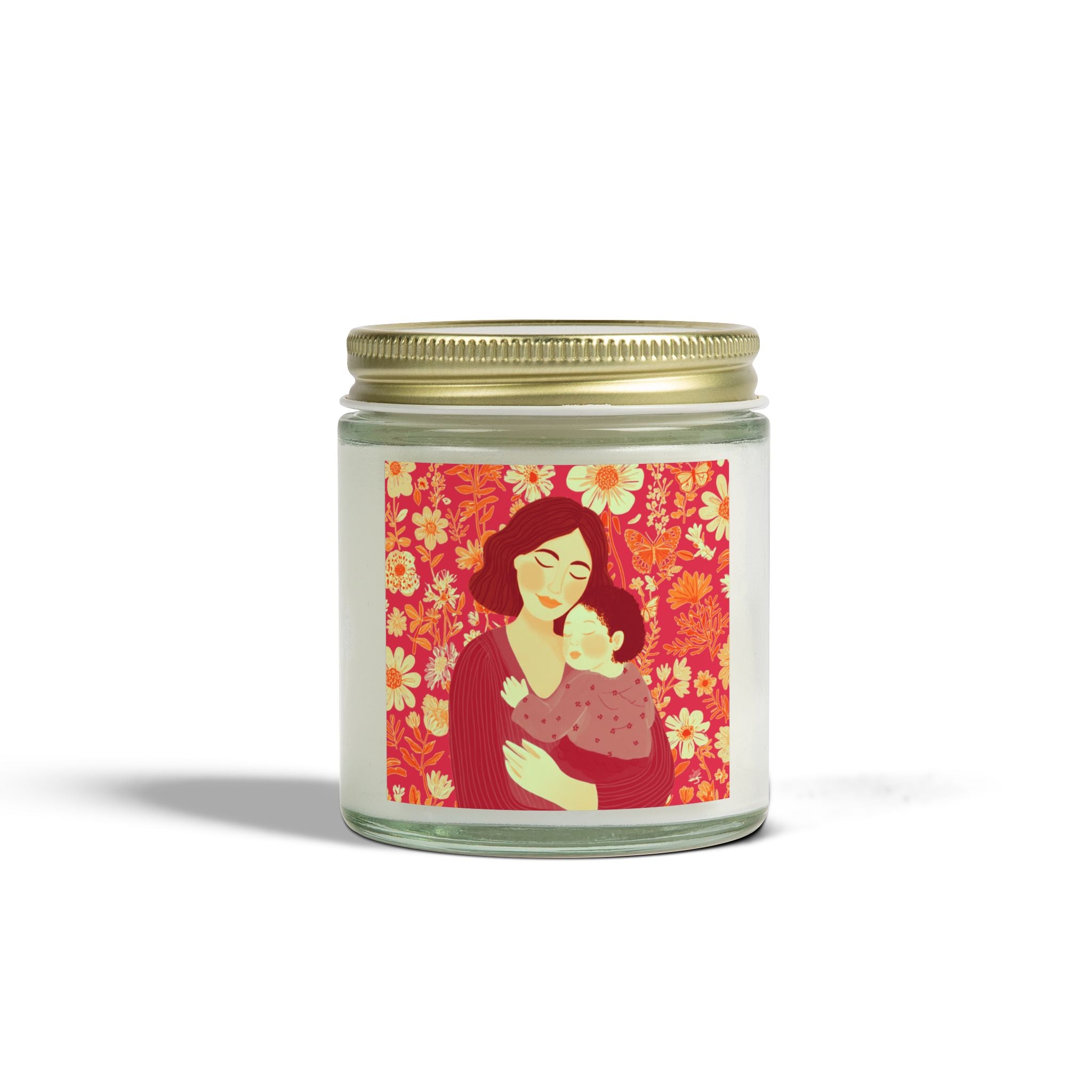 Scented Candle - Coconut Apricot Wax, Floral Mother's Love Design