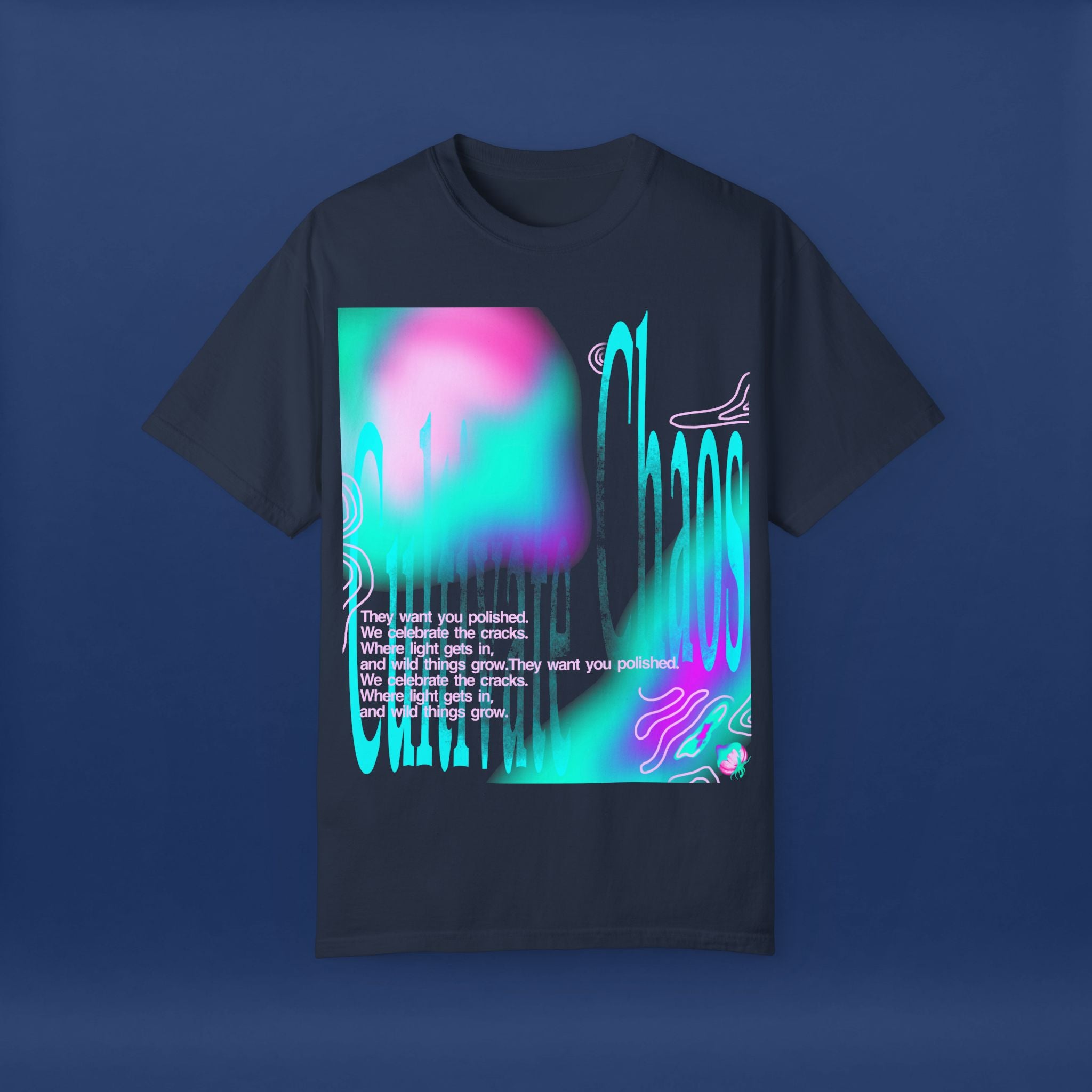 Cyber Neon Apple Graphic Tee Summer Short Sleeve Graphic Tee for Men & Women