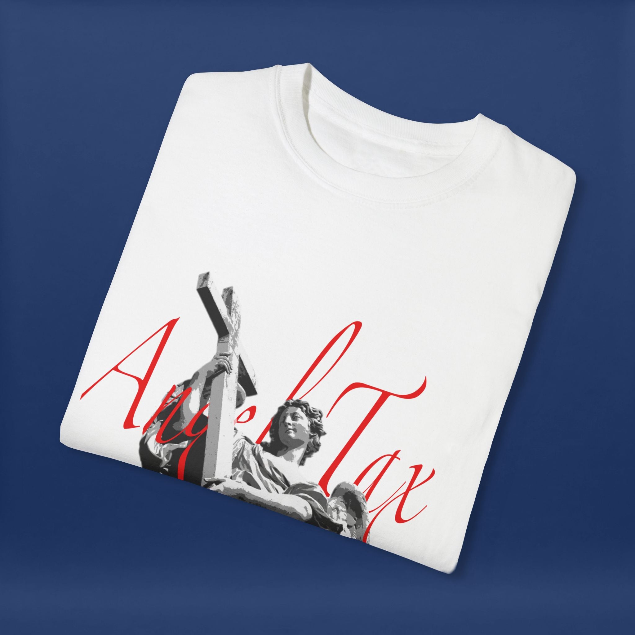 Cross Idol Sculpture Lettering T-Shirt - Summer Short Sleeve Graphic Tee for Men & Women