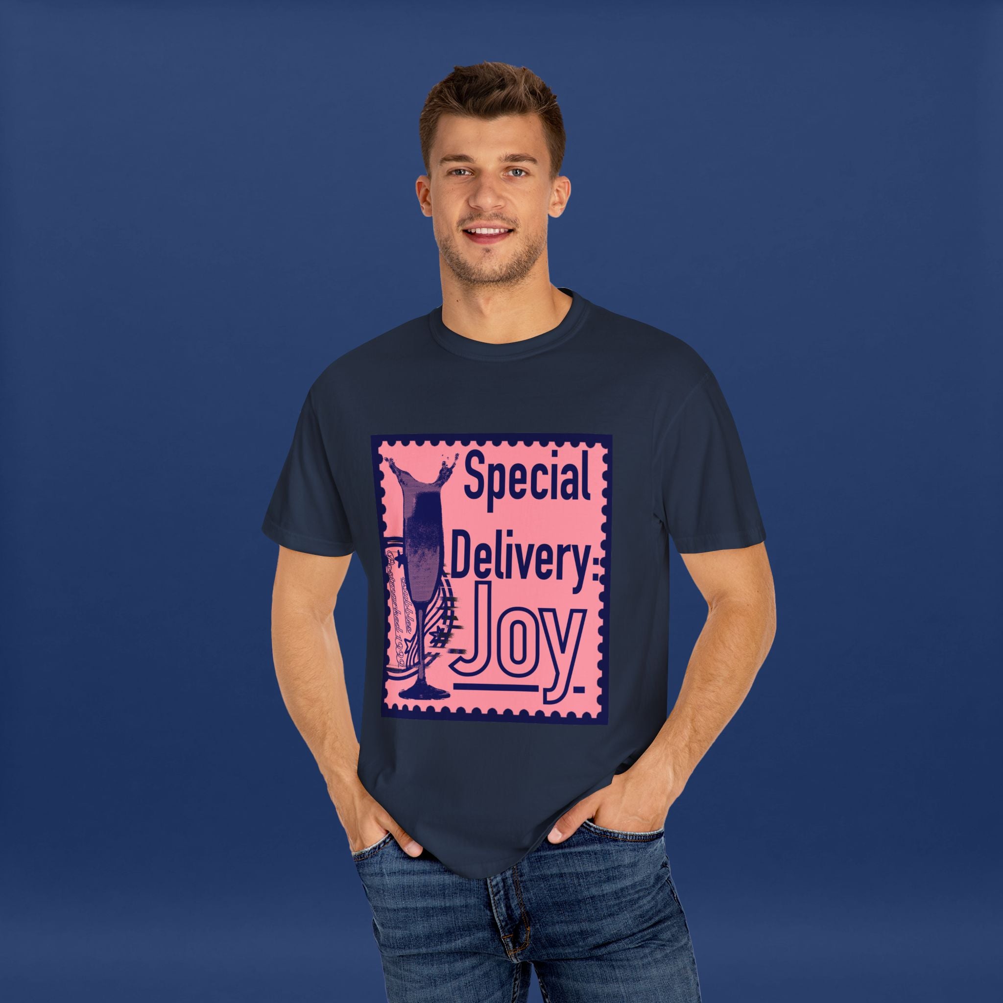 Happy Champagne Stamp- Summer Short Sleeve Graphic Tee for Men & Women