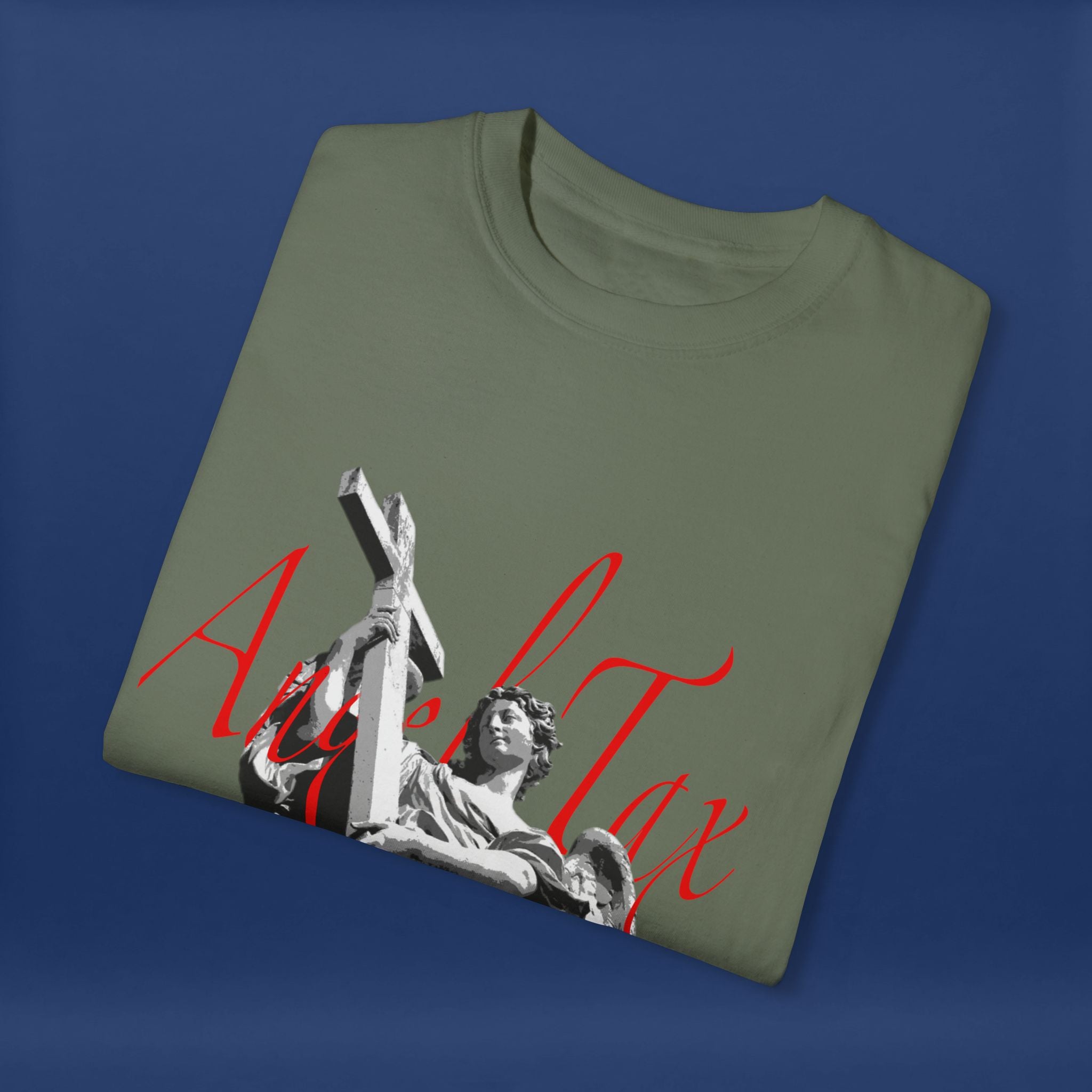 Cross Idol Sculpture Lettering T-Shirt - Summer Short Sleeve Graphic Tee for Men & Women