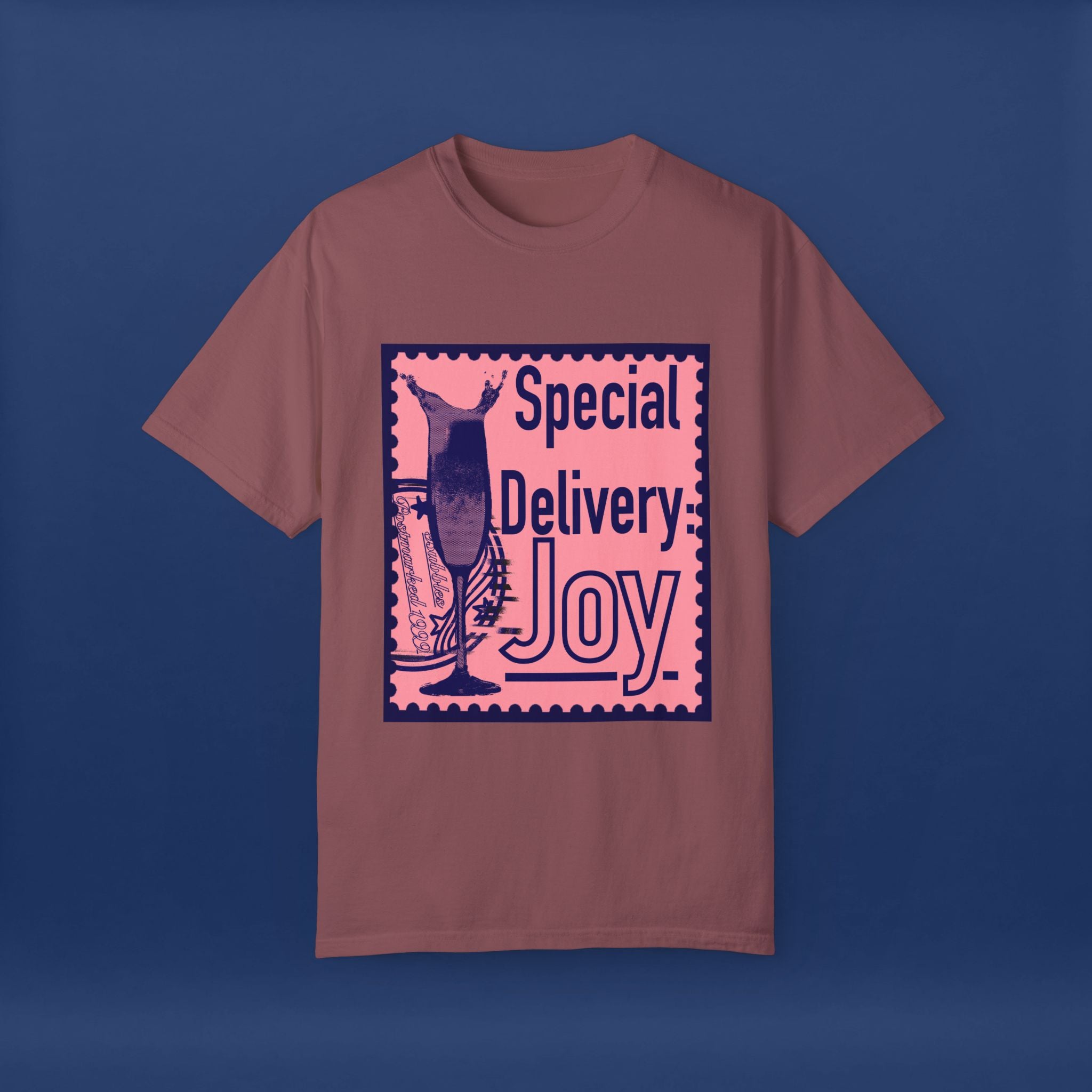 Happy Champagne Stamp- Summer Short Sleeve Graphic Tee for Men & Women